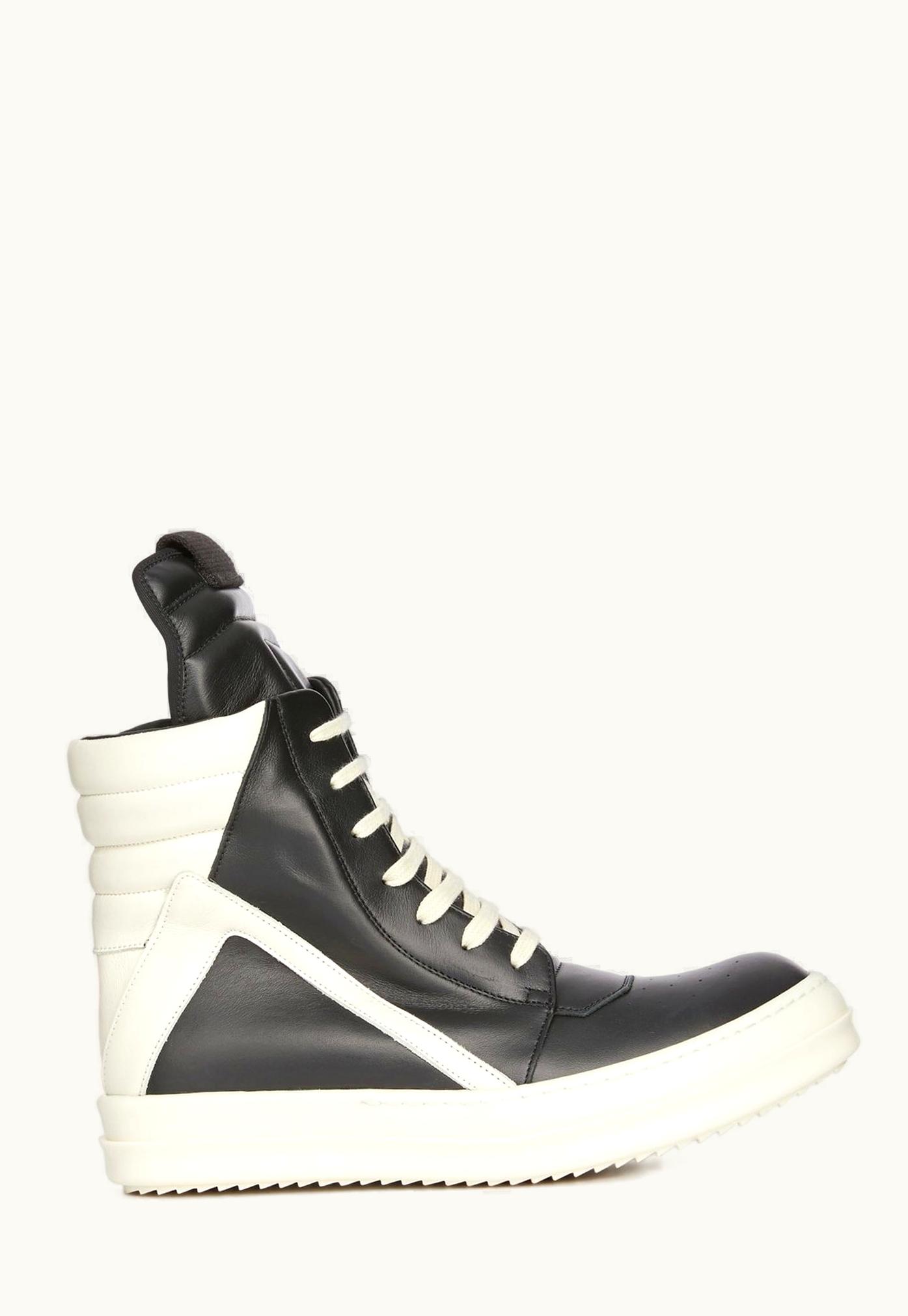 Rick Owens Rick Owens FW23 Luxor Geobasket High-Top Sneakers Black And Milk Full Grain Calf Leather