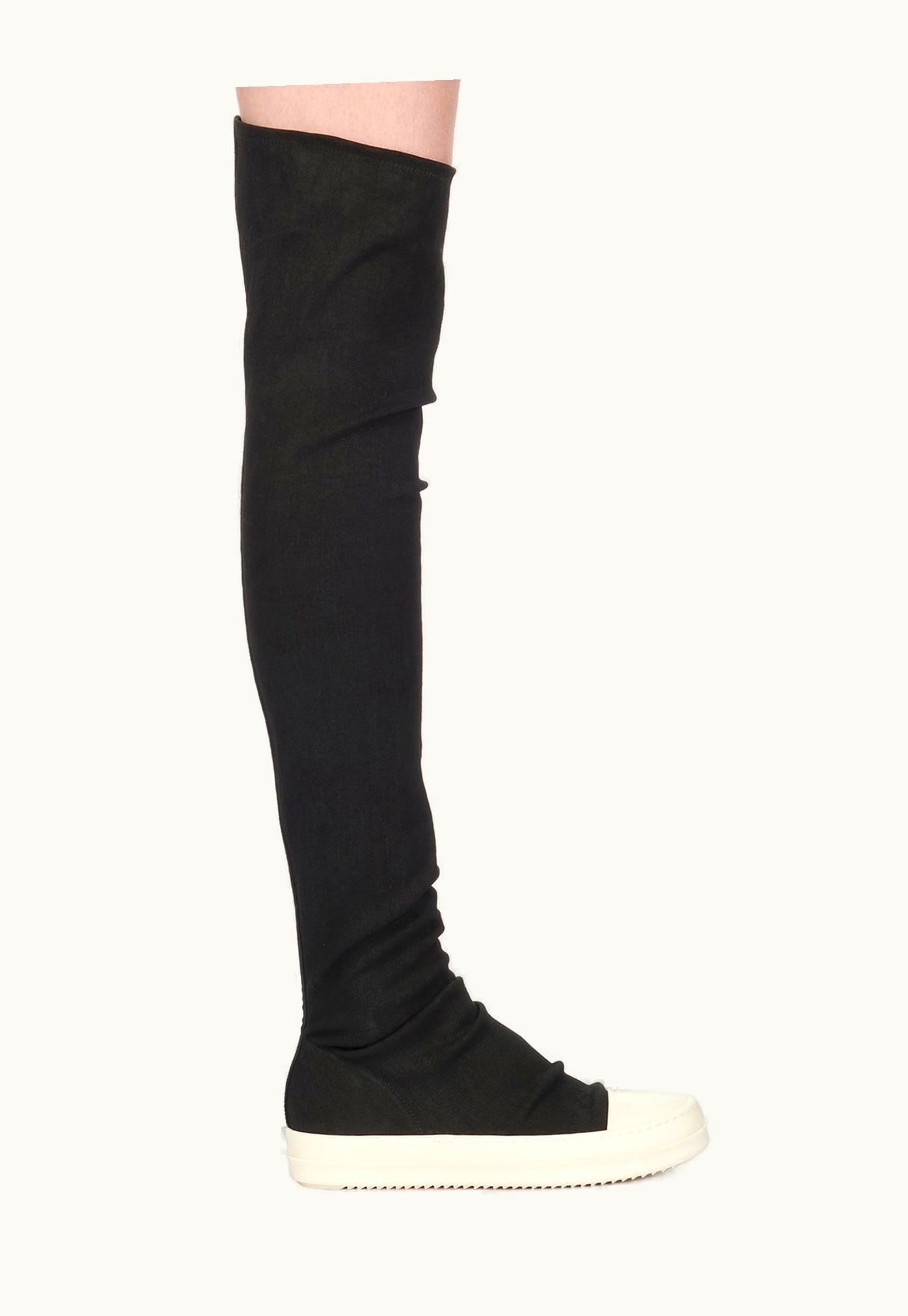 Rick Owens Rick Owens DRKSHDW SS24 Lido High Sock Sneaks In Black / Milk / Milk Blackety Black Stretch Denim