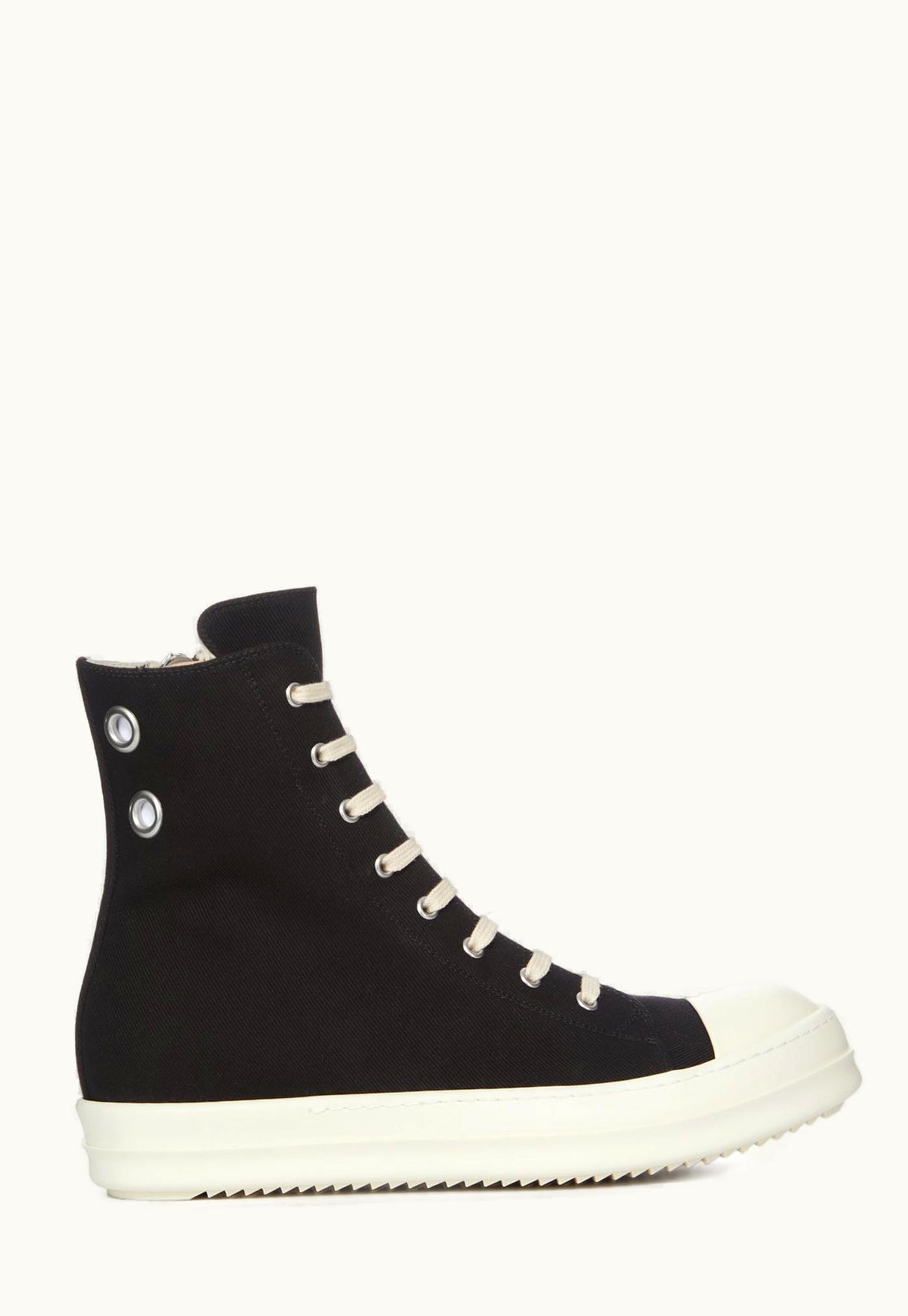 Rick Owens Rick Owens DRKSHDW FW23 Luxor Zip Sneakers In Black/Milk 13oz Overdyed Denim