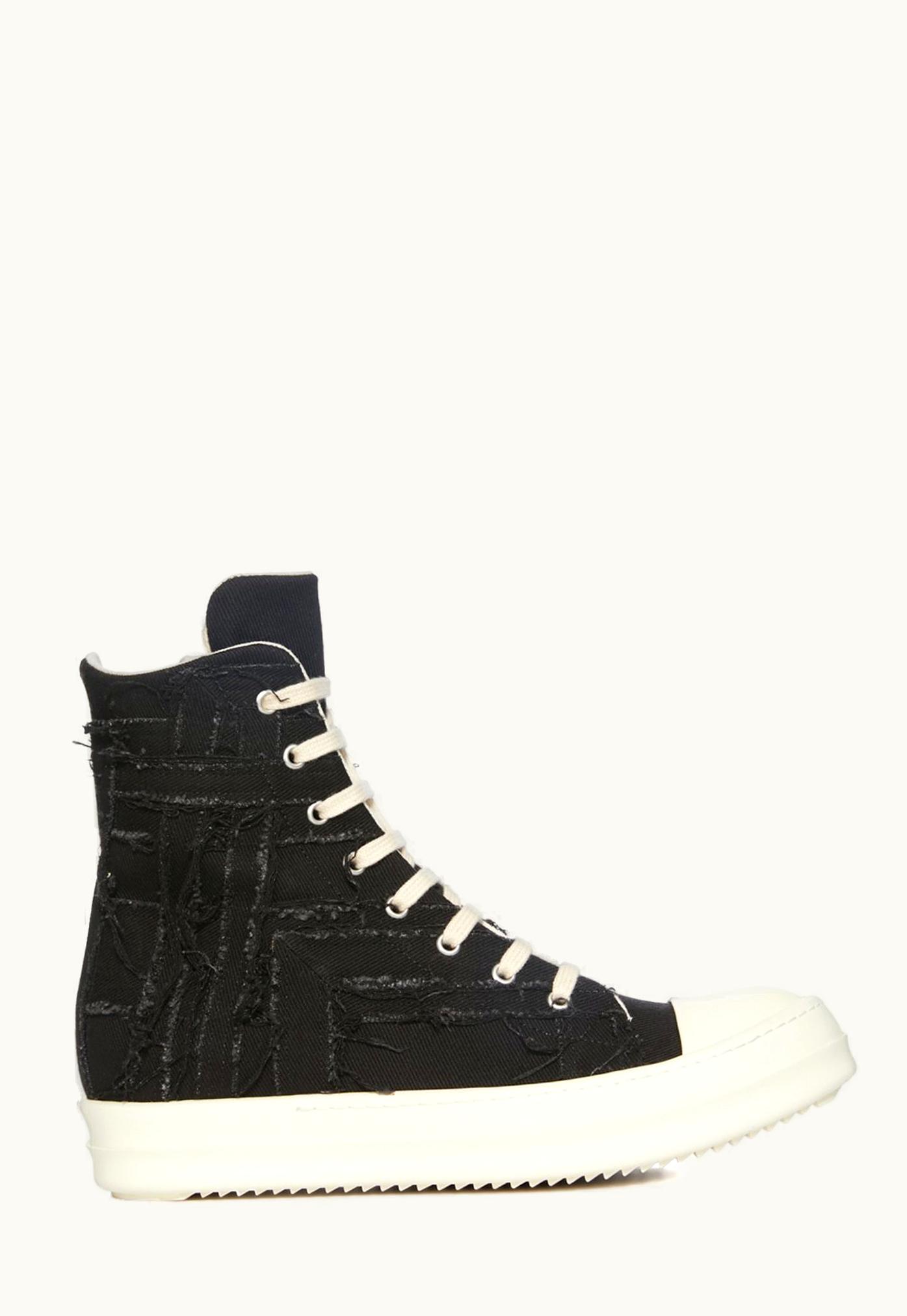 Rick Owens Rick Owens DRKSHDW FW23 Luxor Slashed Sneaks In Black And Milk 13oz Slash Denim