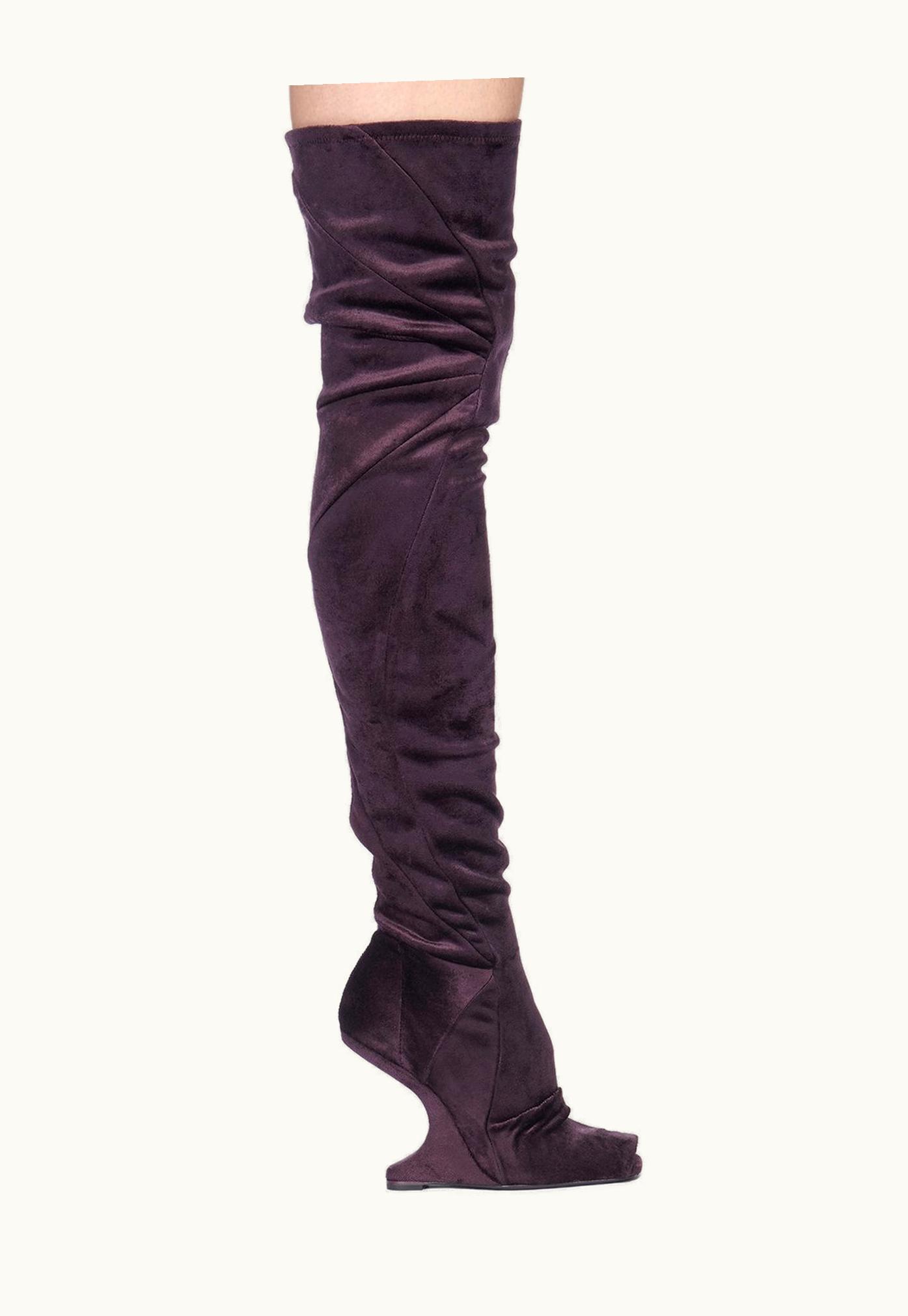 Rick Owens Rick Owens Lilies FW23 Luxor Cantilever 11 Thigh High Boot In Deep Purple Velvet Jersey