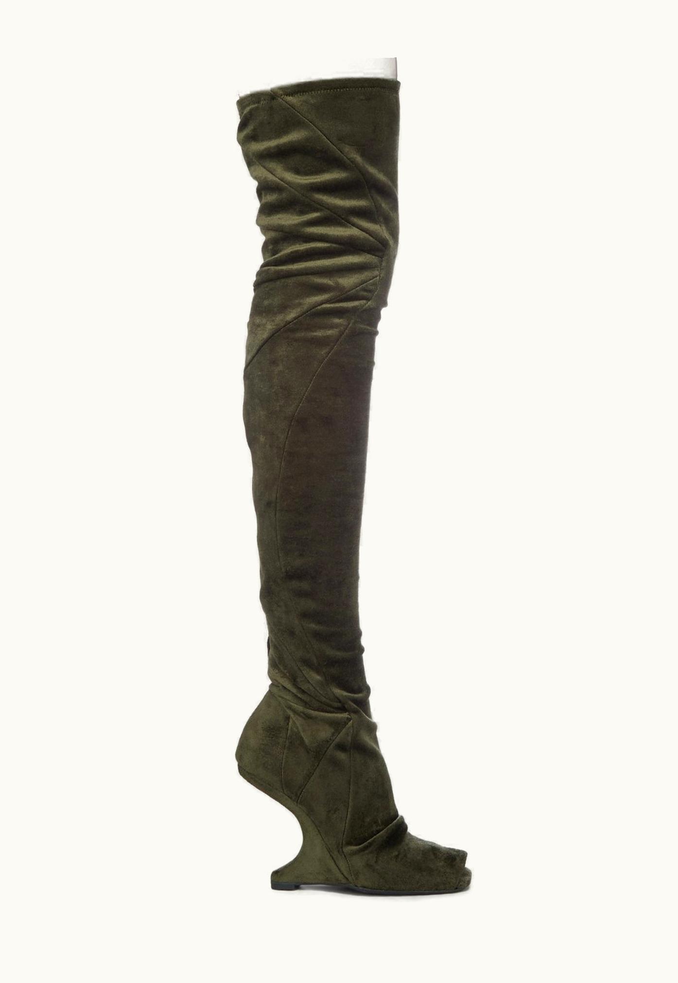 Rick Owens Rick Owens FW23 Luxor Cantilever 11 Thigh High Boot In Forest Velvet Jersey