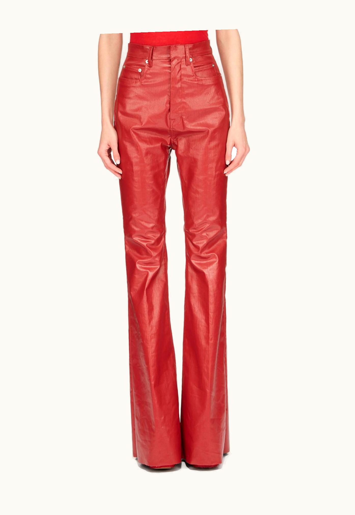 Rick Owens Rick Owens SS24 Lido Bolan Bootcut In Cardinal Red Coated Stretch Denim