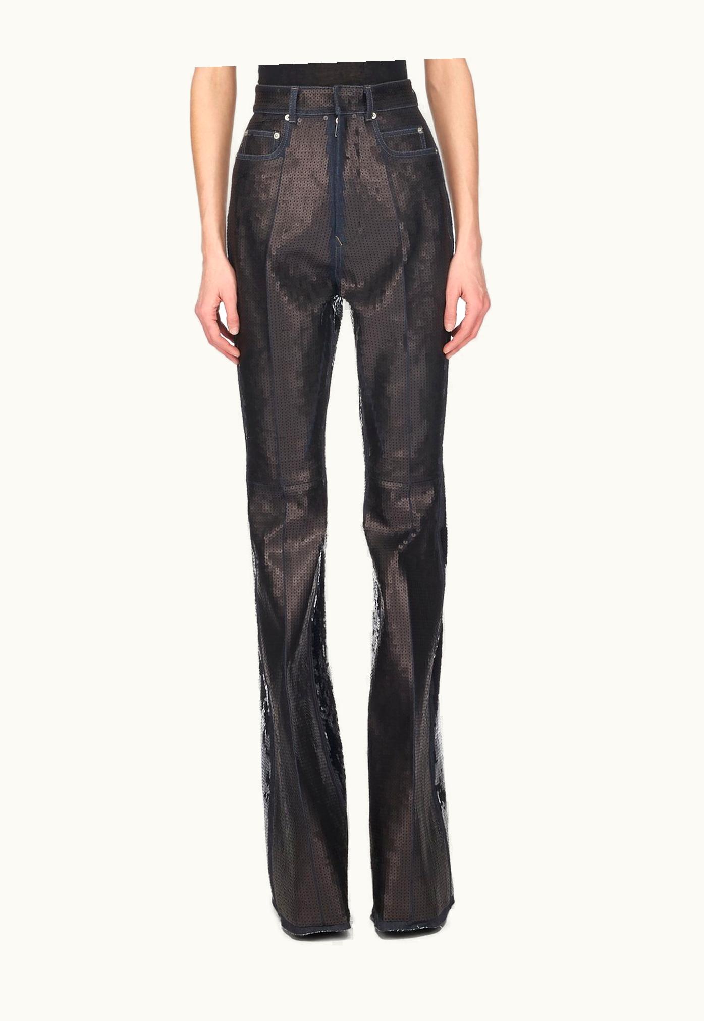 Rick Owens Rick Owens FW23 Luxor Runway Bolan Bootcut In Blue And Black Sequin Embroidered Stretch Denim