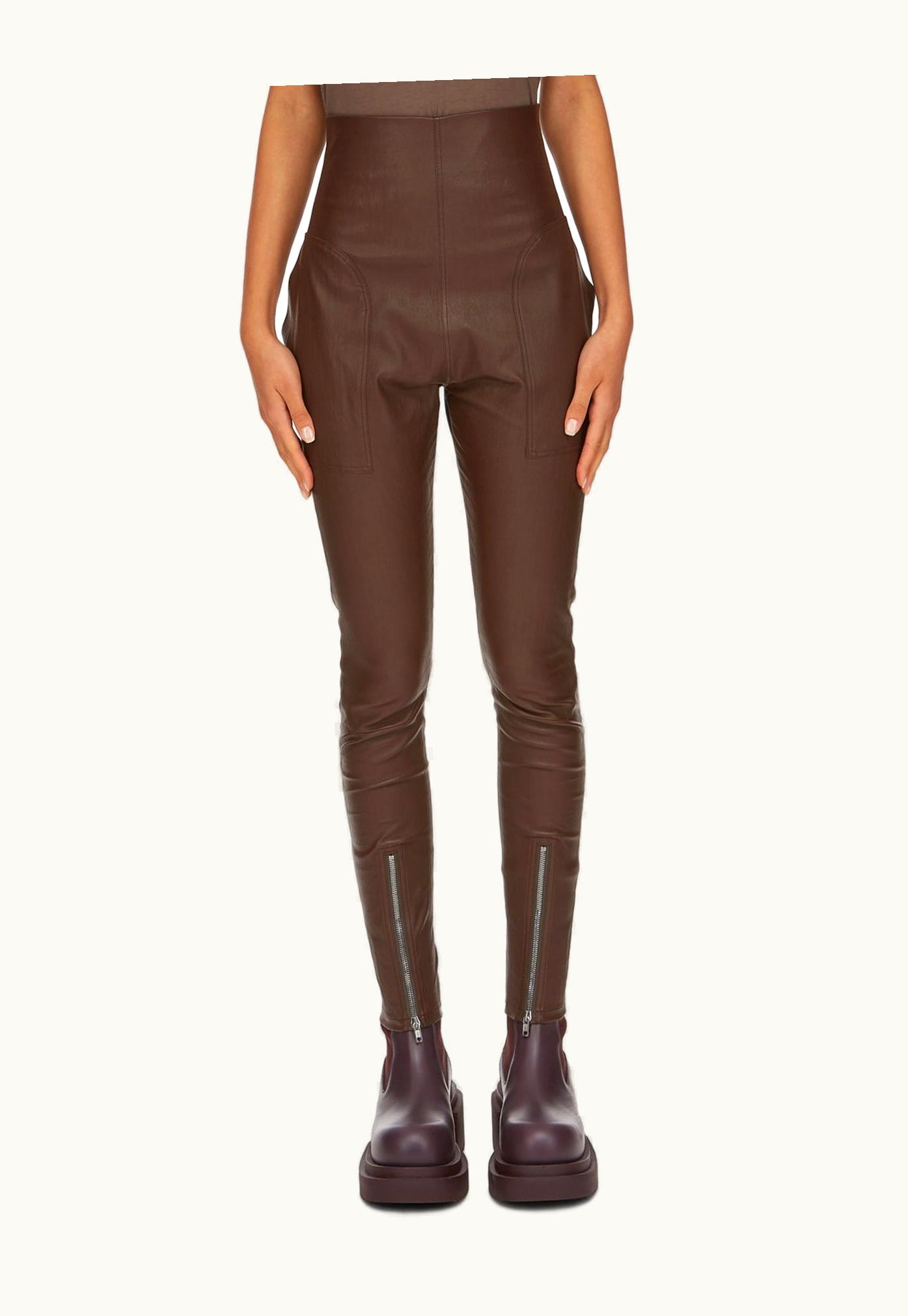Rick Owens Rick Owens FW23 Luxor Dirt Waist Leggings In Brown Stretch Lamb Leather