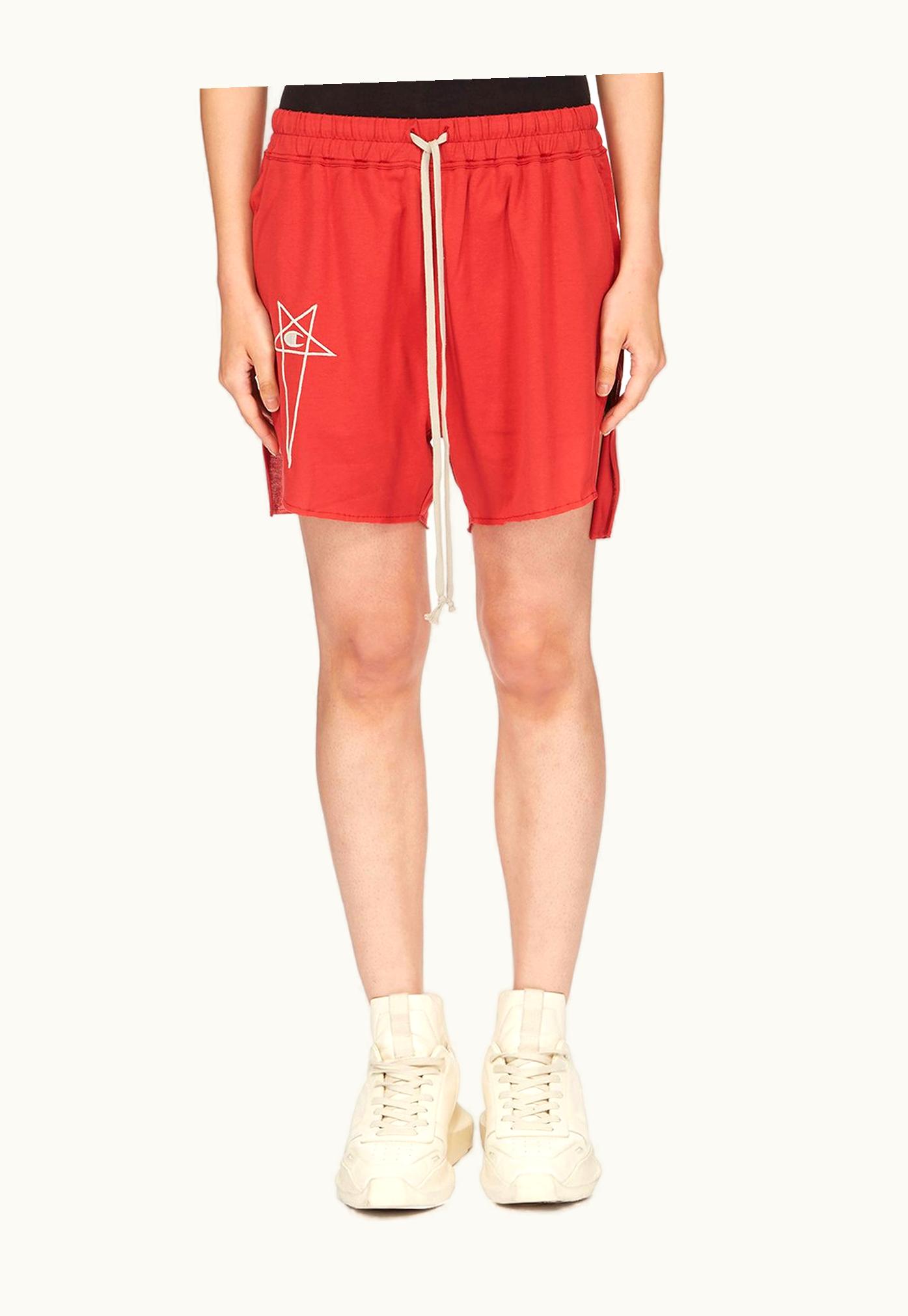 Rick Owens Champion X Rick Owens Dolphin Boxers In Carnelian Red Medium Weight Cotton Jersey