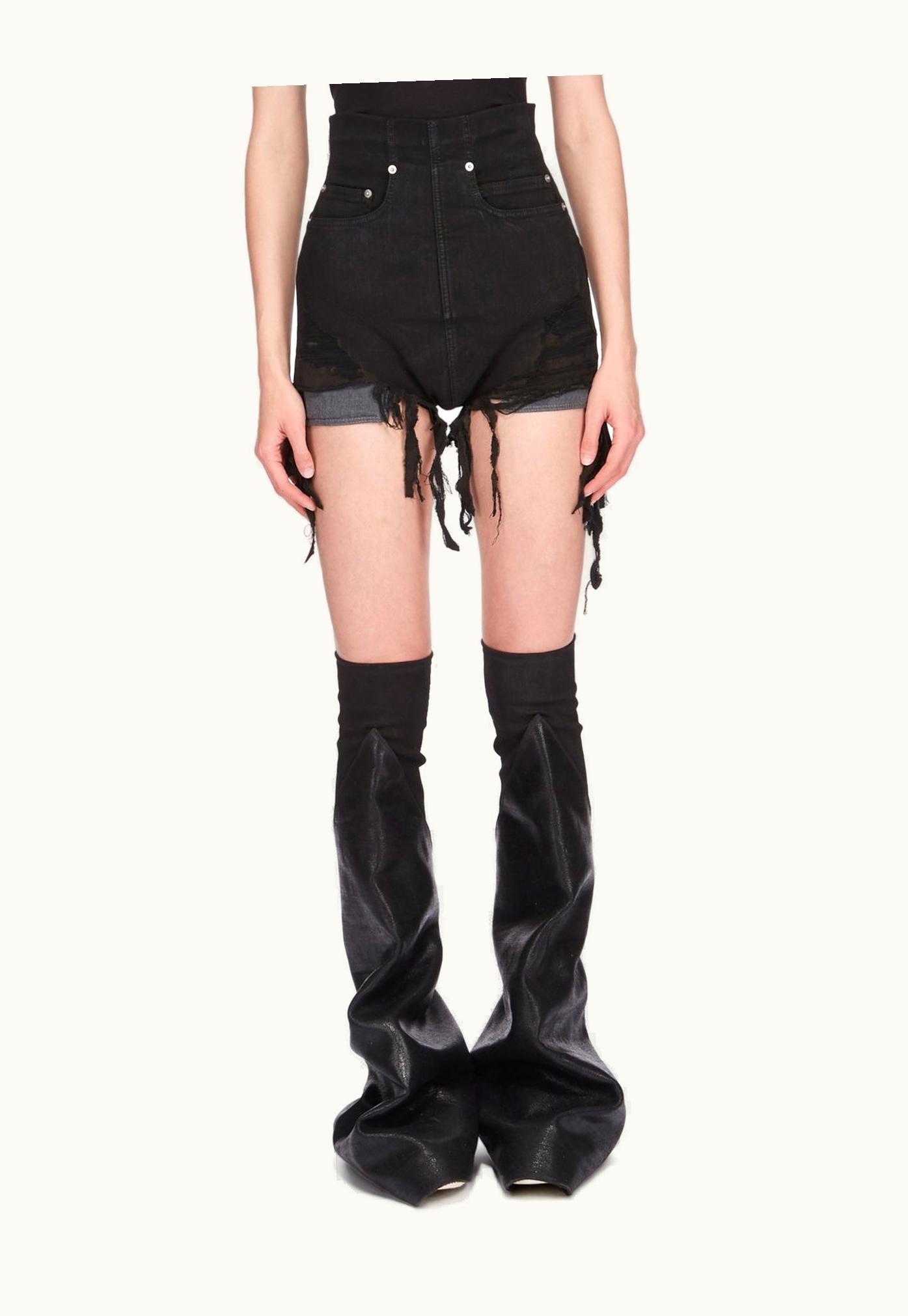 Rick Owens Rick Owens DRKSHDW SS24 Lido Dirt Cutoffs In Black Blackety Black Stretch Denim