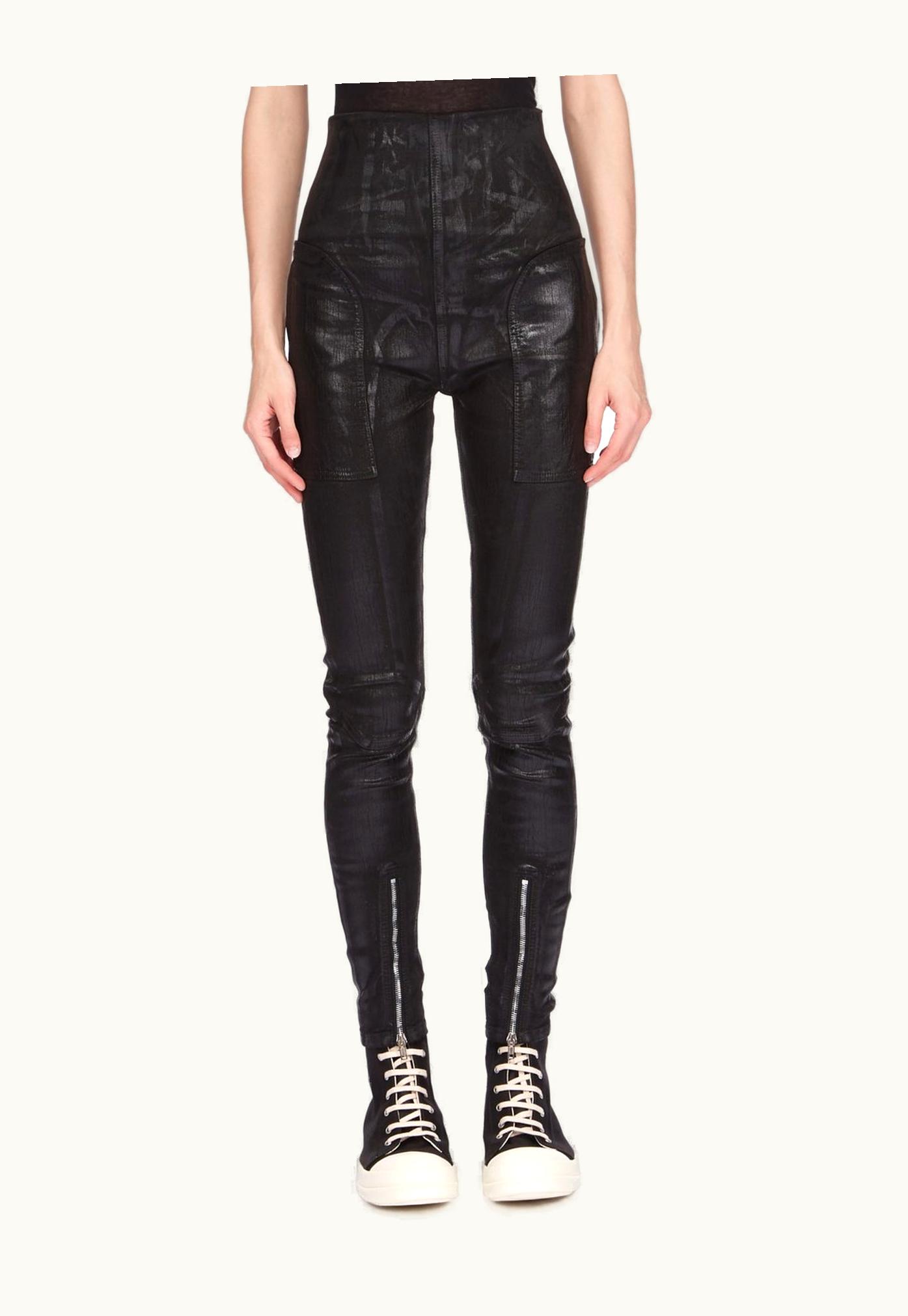 Rick Owens Rick Owens DRKSHDW SS24 Lido Dirt Waist Leggings In Black Black Foil Stretch Denim