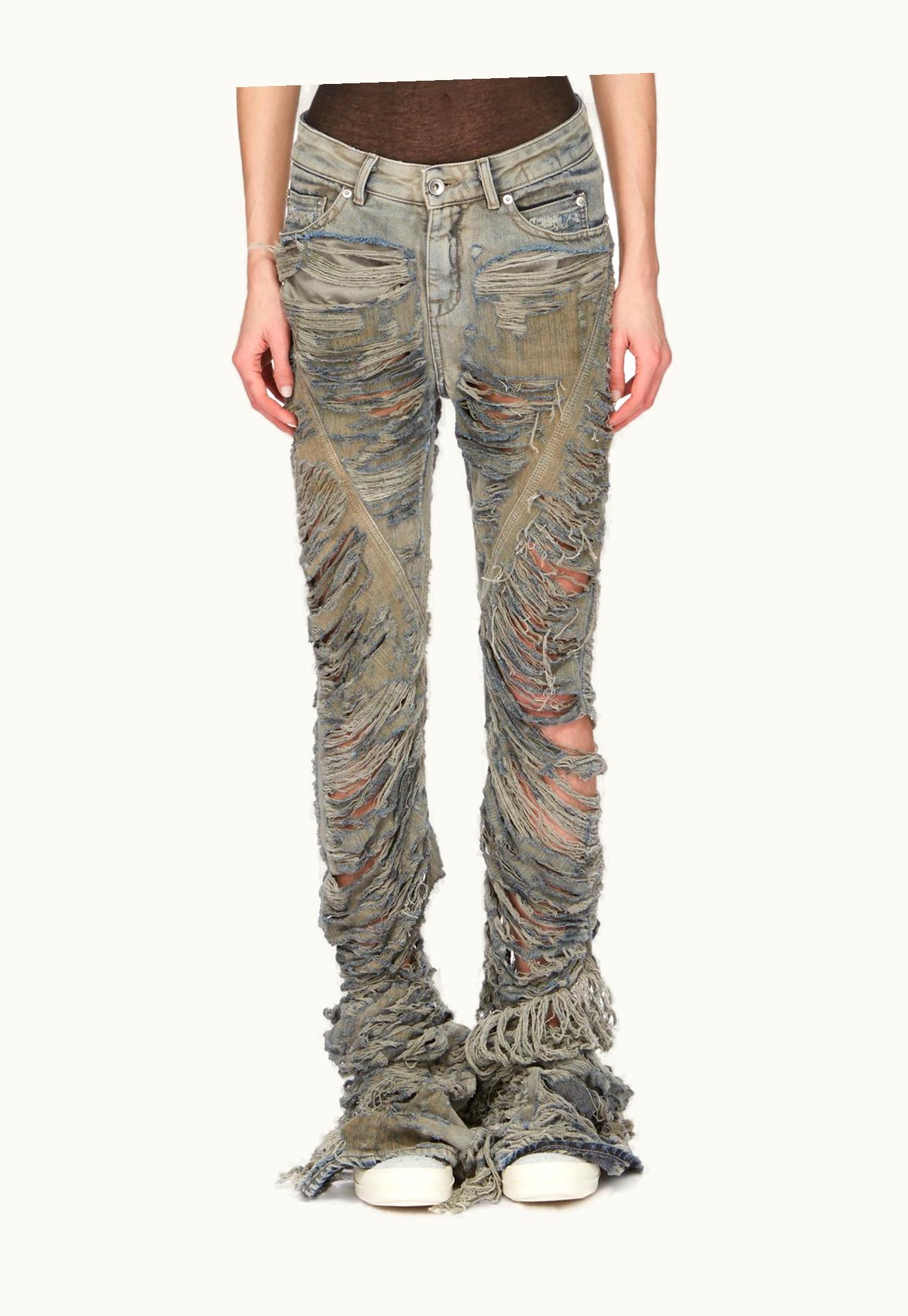 Rick Owens Rick Owens DRKSHDW Luxor Bias Bootcut Jeans Mineral Pearl Shredded