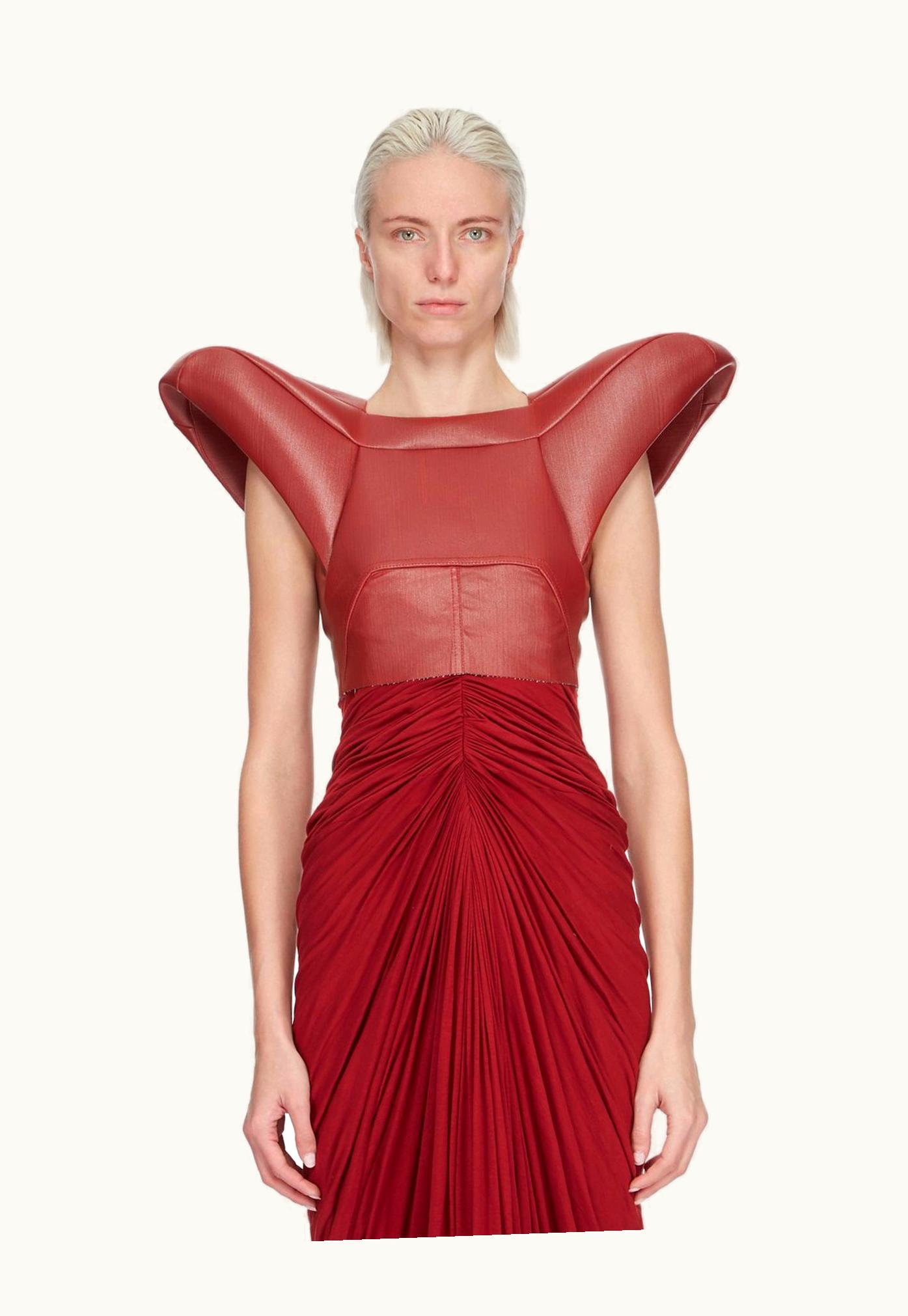 Rick Owens Rick Owens SS24 Lido Runway Kunst Top In Cardinal Red Coated Stretch Denim