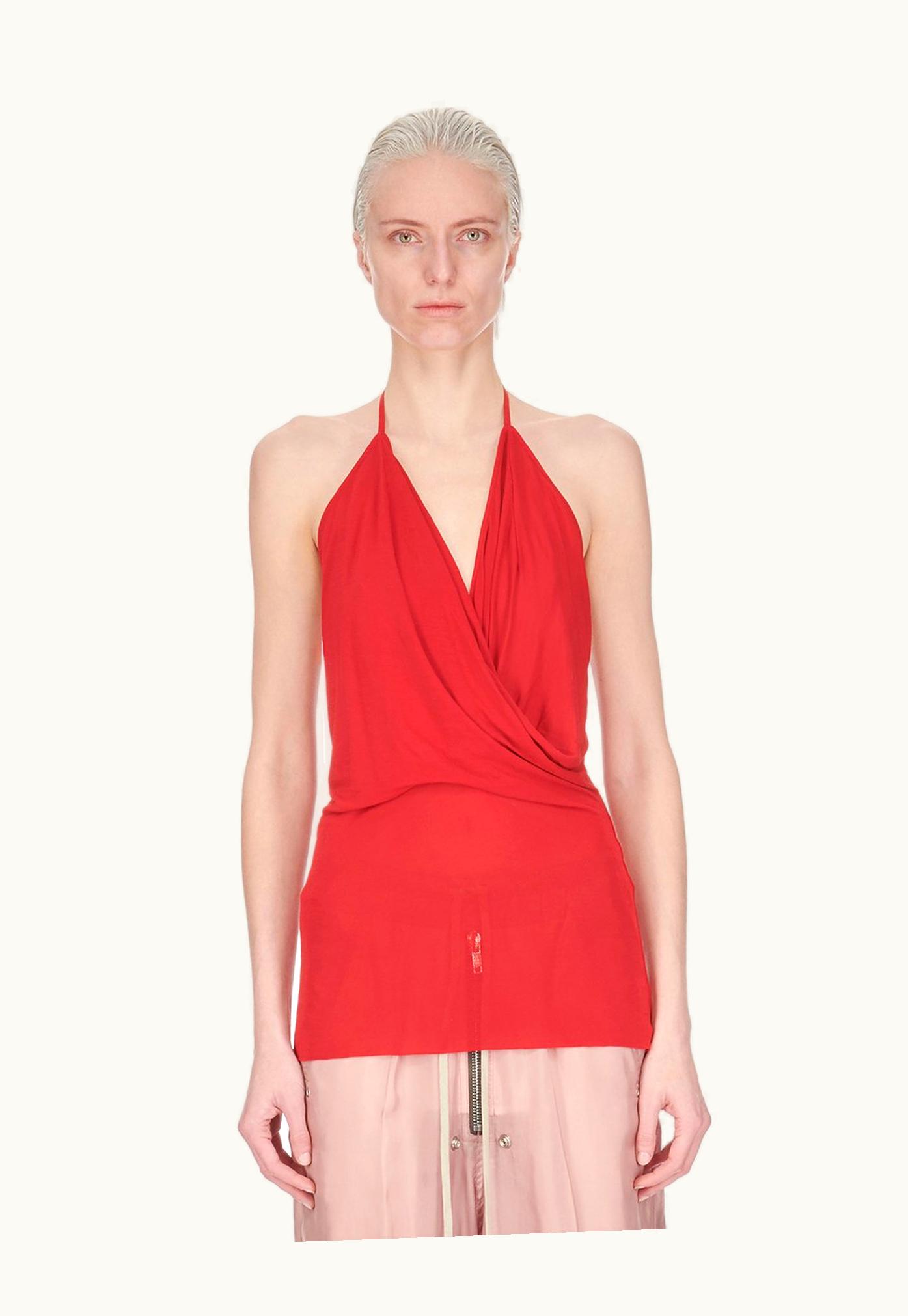 Rick Owens Rick Owens SS24 Lido Draped Top In Cardinal Red Viscose Silk Jersey