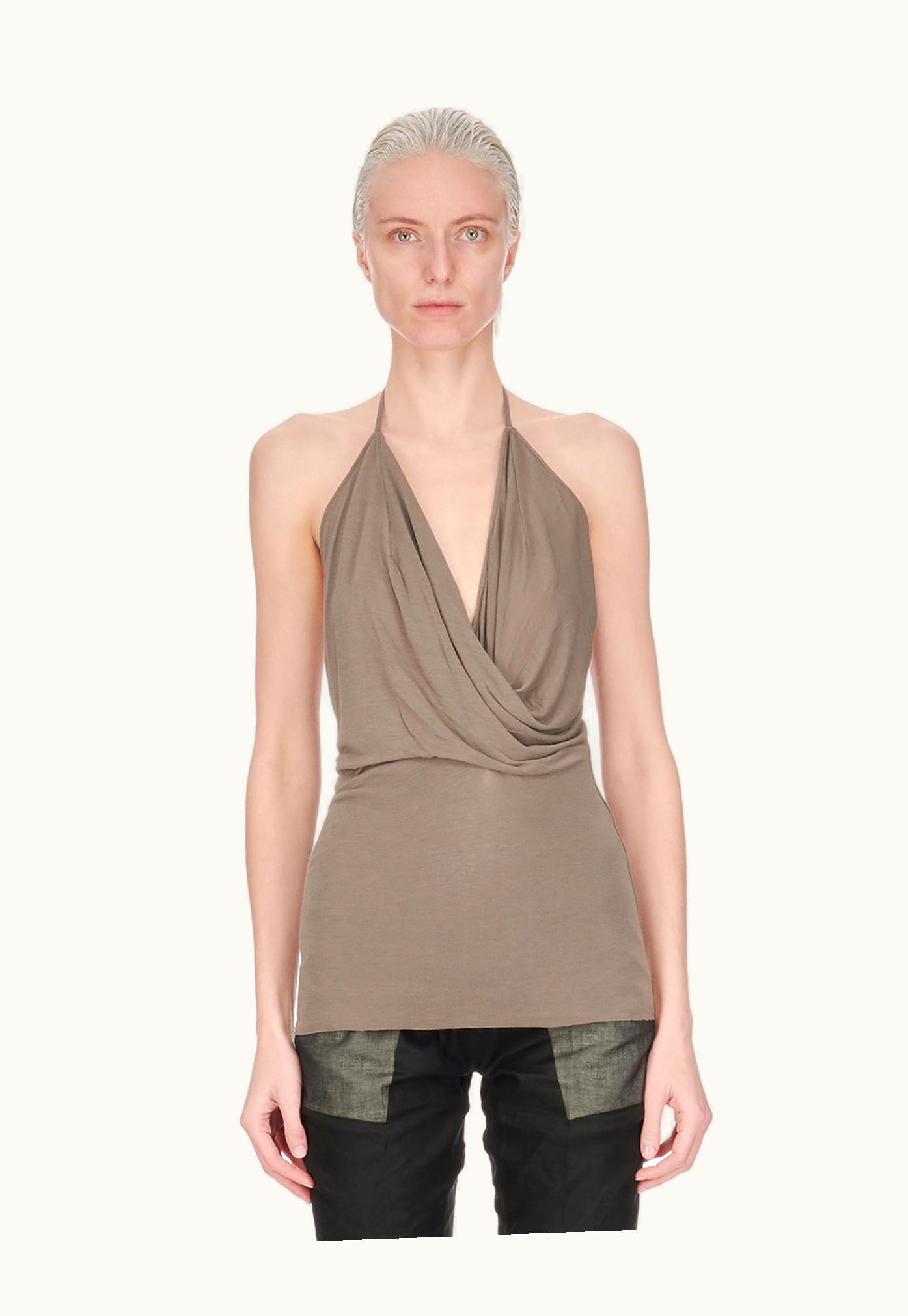 Rick Owens Rick Owens SS24 Lido Draped Top In Dust Viscose Silk Jersey