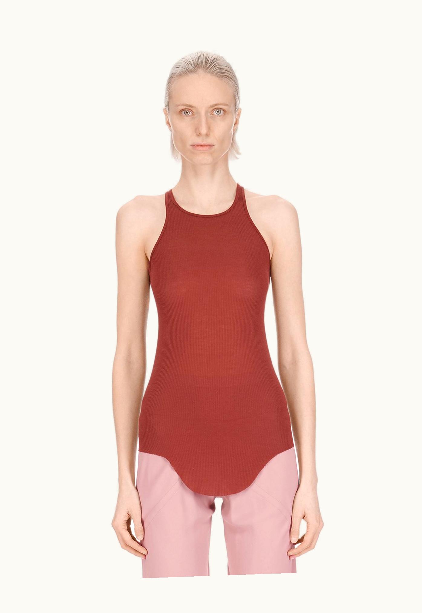 Rick Owens Rick Owens SS24 Lido Basic Rib Tank In Henna Viscose Silk Rib Jersey