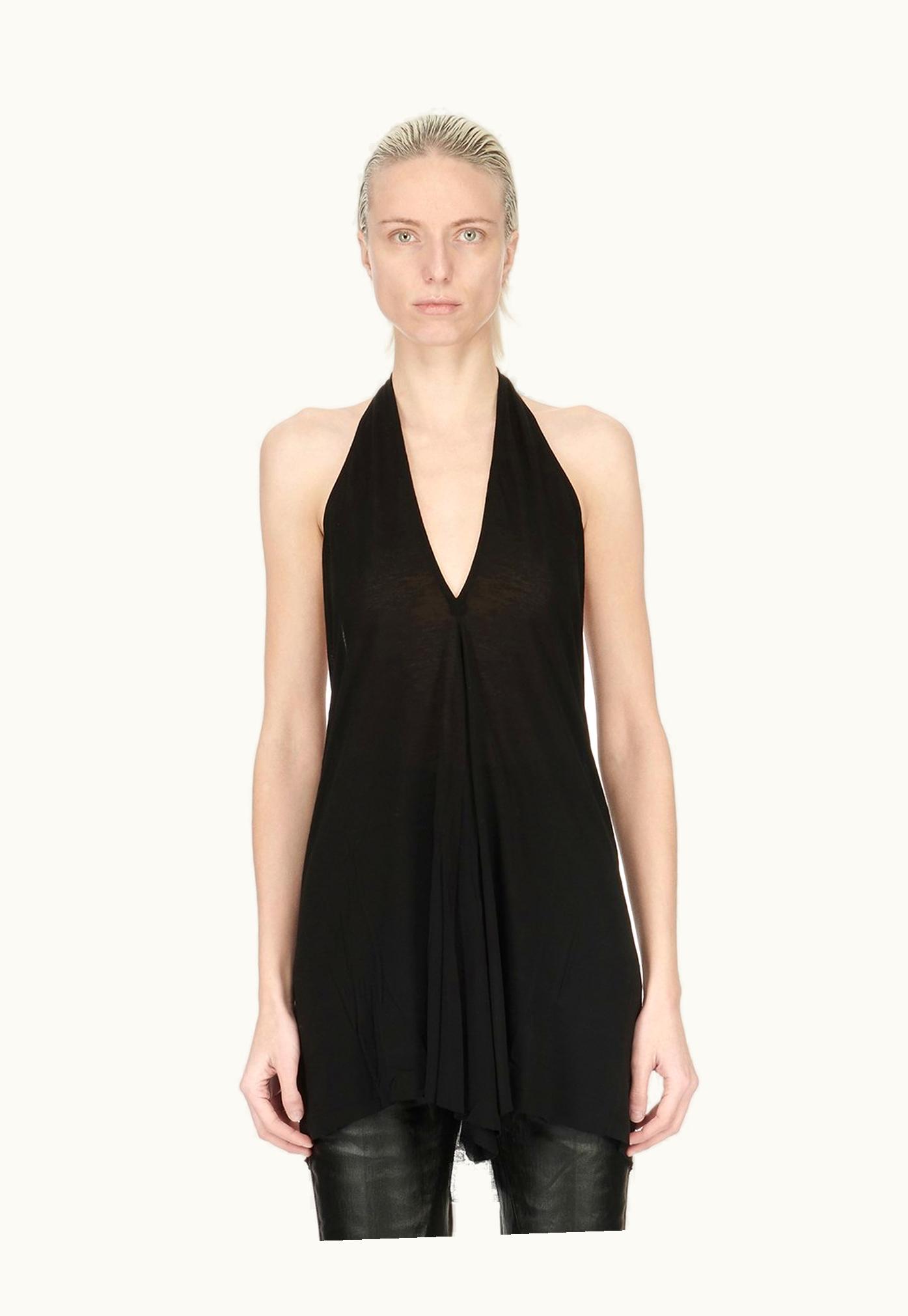Rick Owens Rick Owens SS24 Lido V Neck Halter In Black Viscose Silk Jersey