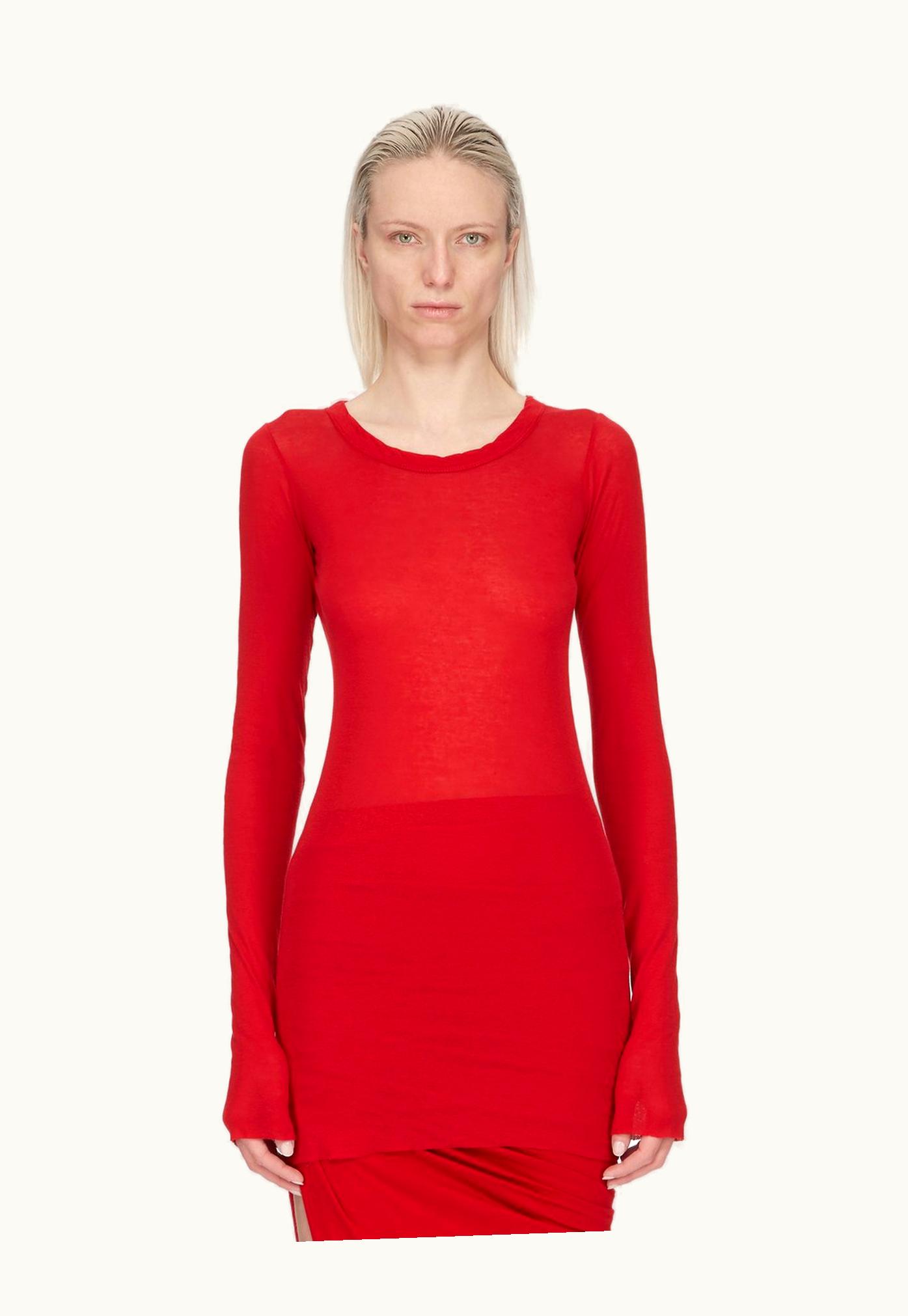 Rick Owens Rick Owens SS24 Lido Rib Ls T In Cardinal Red Mini Rib Jersey