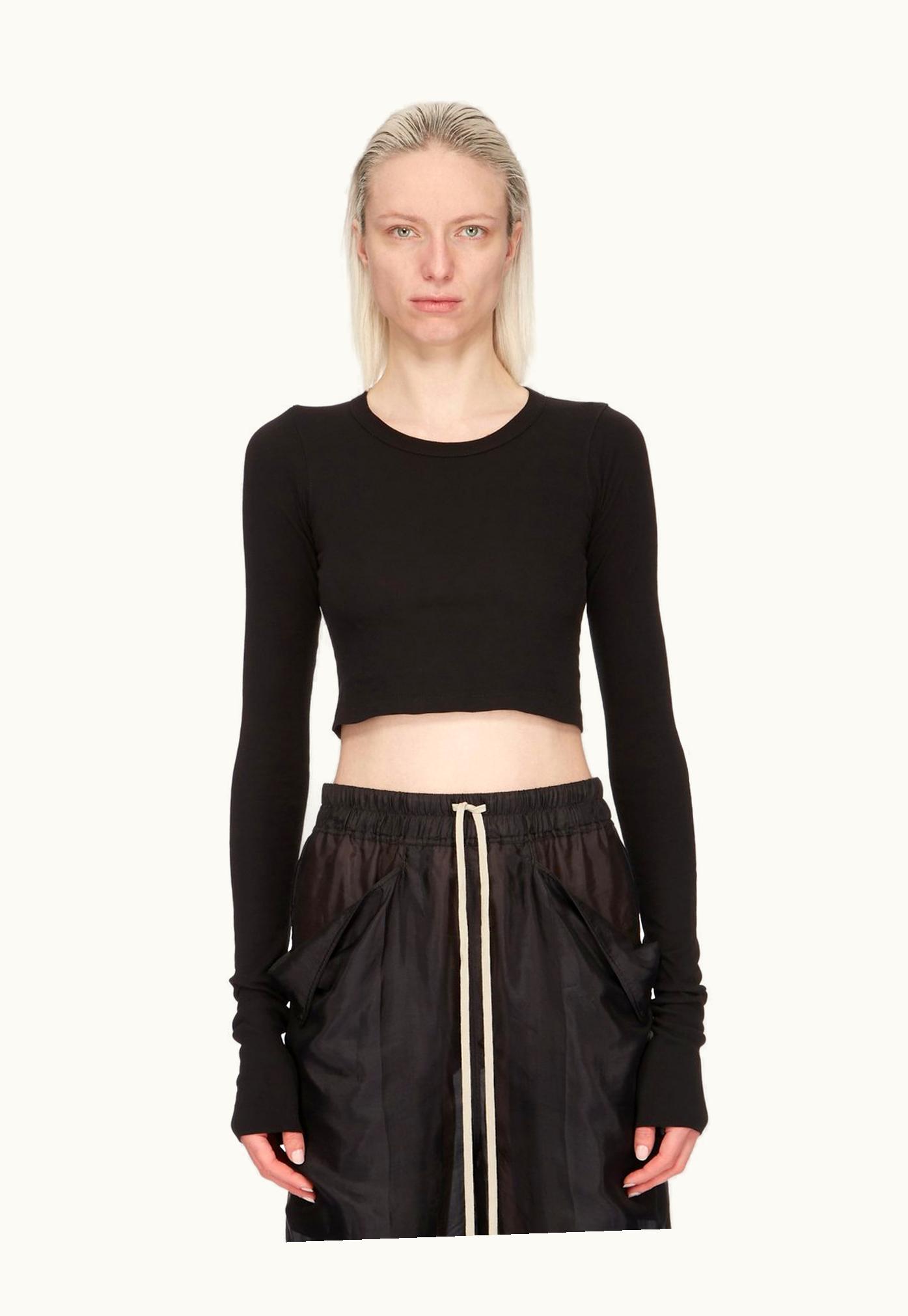 Rick Owens Rick Owens SS24 Lido Ls Crop T In Black Classic Cotton Jersey