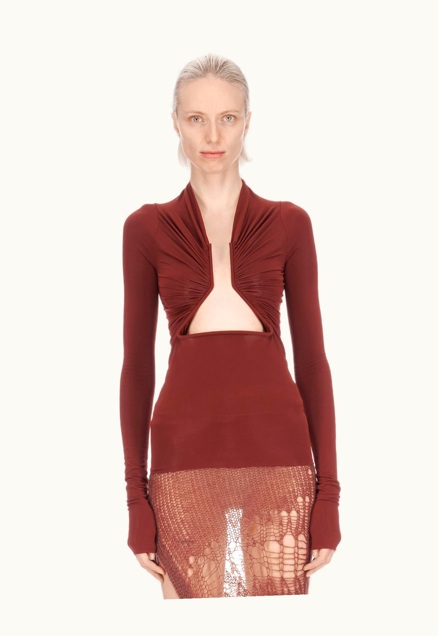 Rick Owens Rick Owens SS24 Lido Ls Prong In Henna Heavy Stretch Cupro Jersey