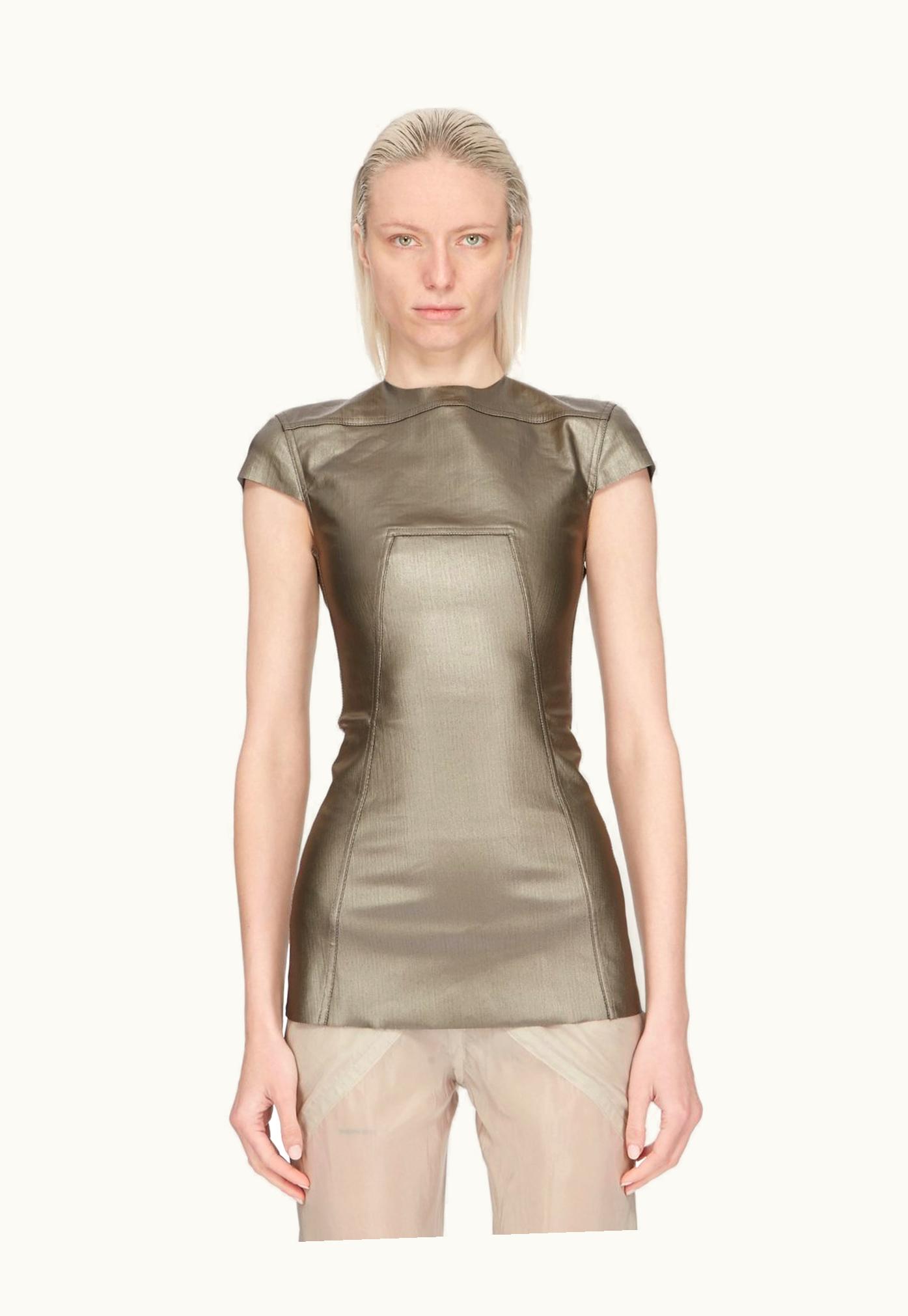 Rick Owens Rick Owens SS24 Lido Edfu SS Top In Gun Metal Coated Stretch Denim