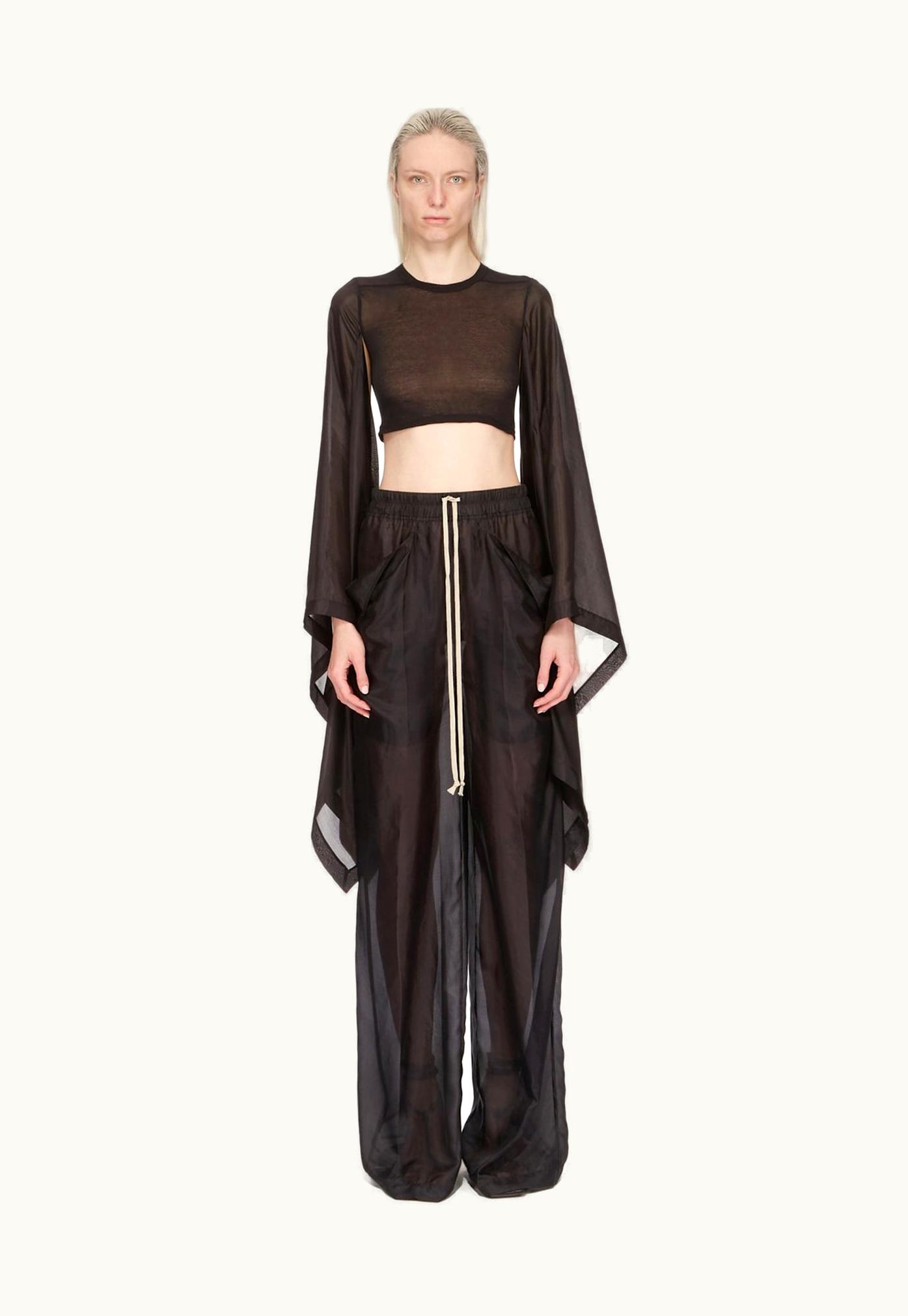 Rick Owens Rick Owens SS24 Lido Flag Crop Top In Black Unstable Cotton And Washed Silk Habotai