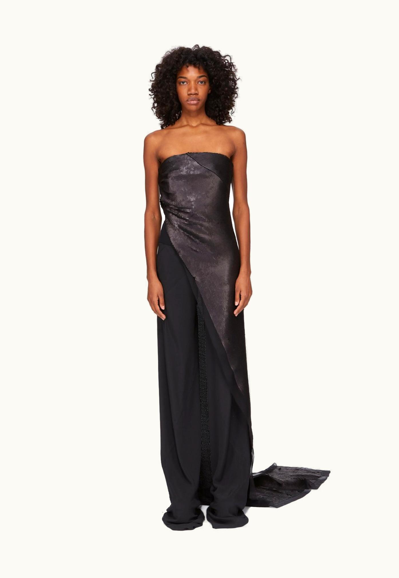 Rick Owens Rick Owens FW23 Luxor Runway Long Top Runway Length In Black Sequin Embroidered Silk Chiffon