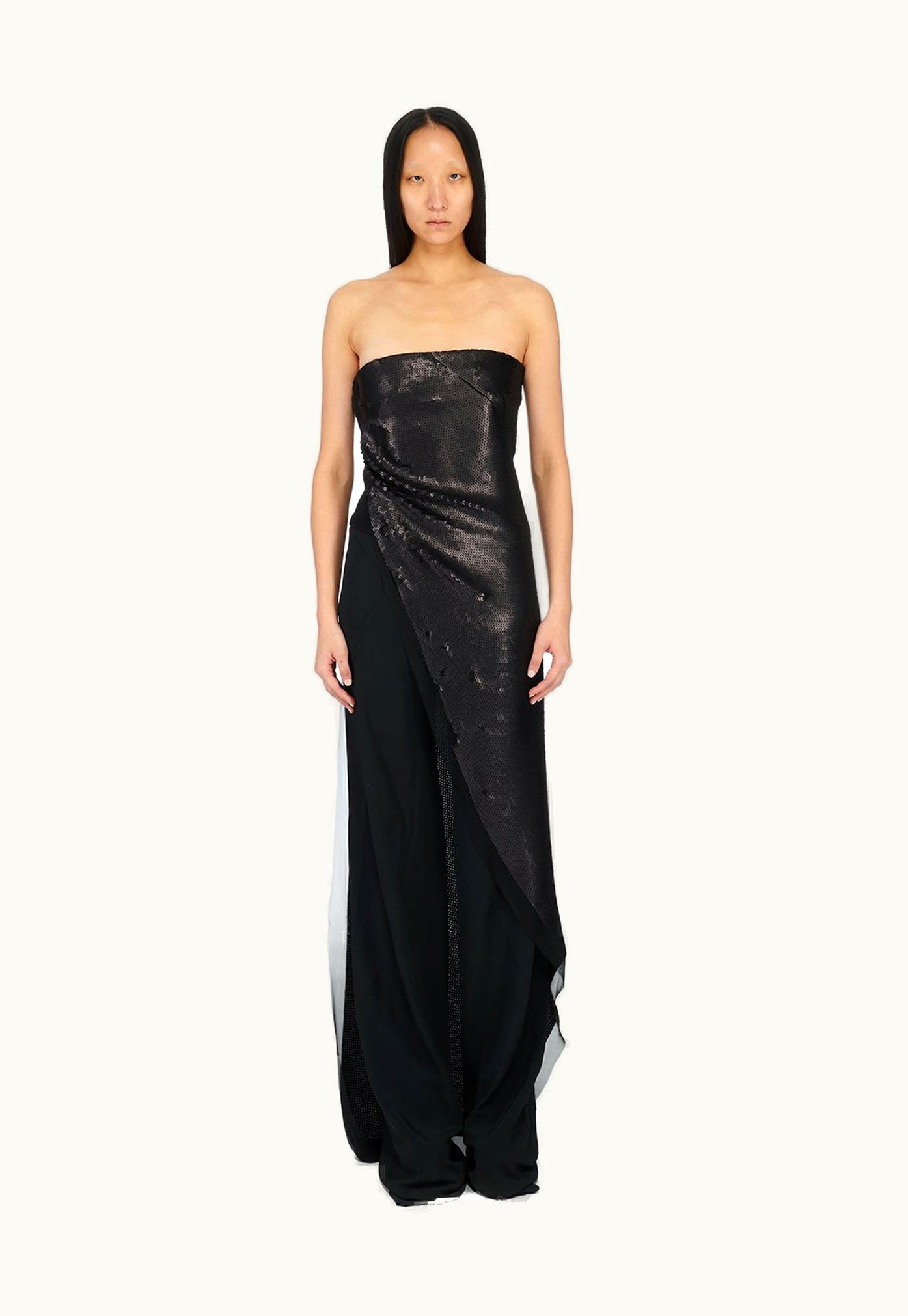 Rick Owens Rick Owens FW23 Luxor Long Top In Black Sequin Embroidered Silk Chiffon