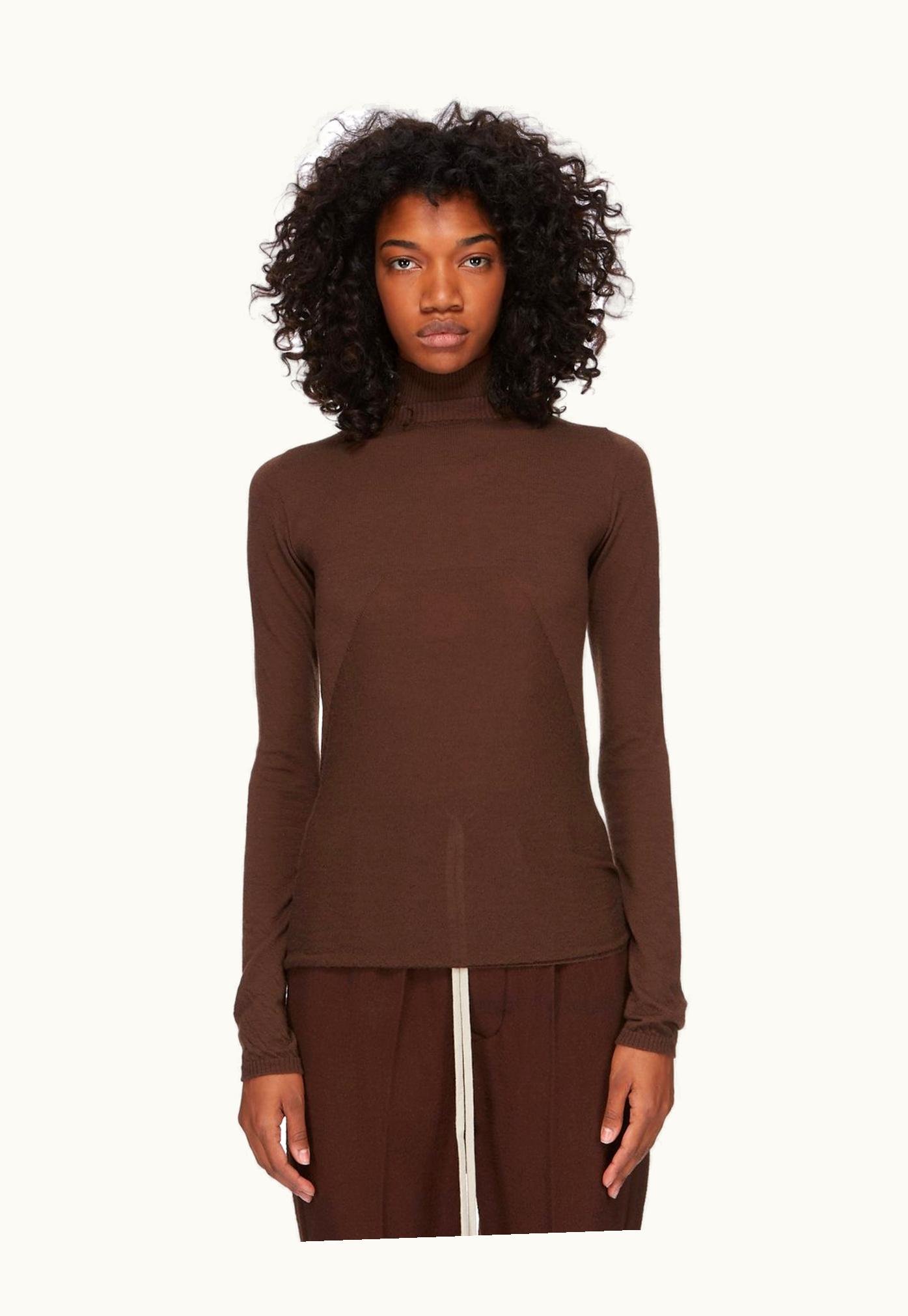 Rick Owens Rick Owens FW23 Luxor Column Lupetto In Brown Lightweight Rasato Knit