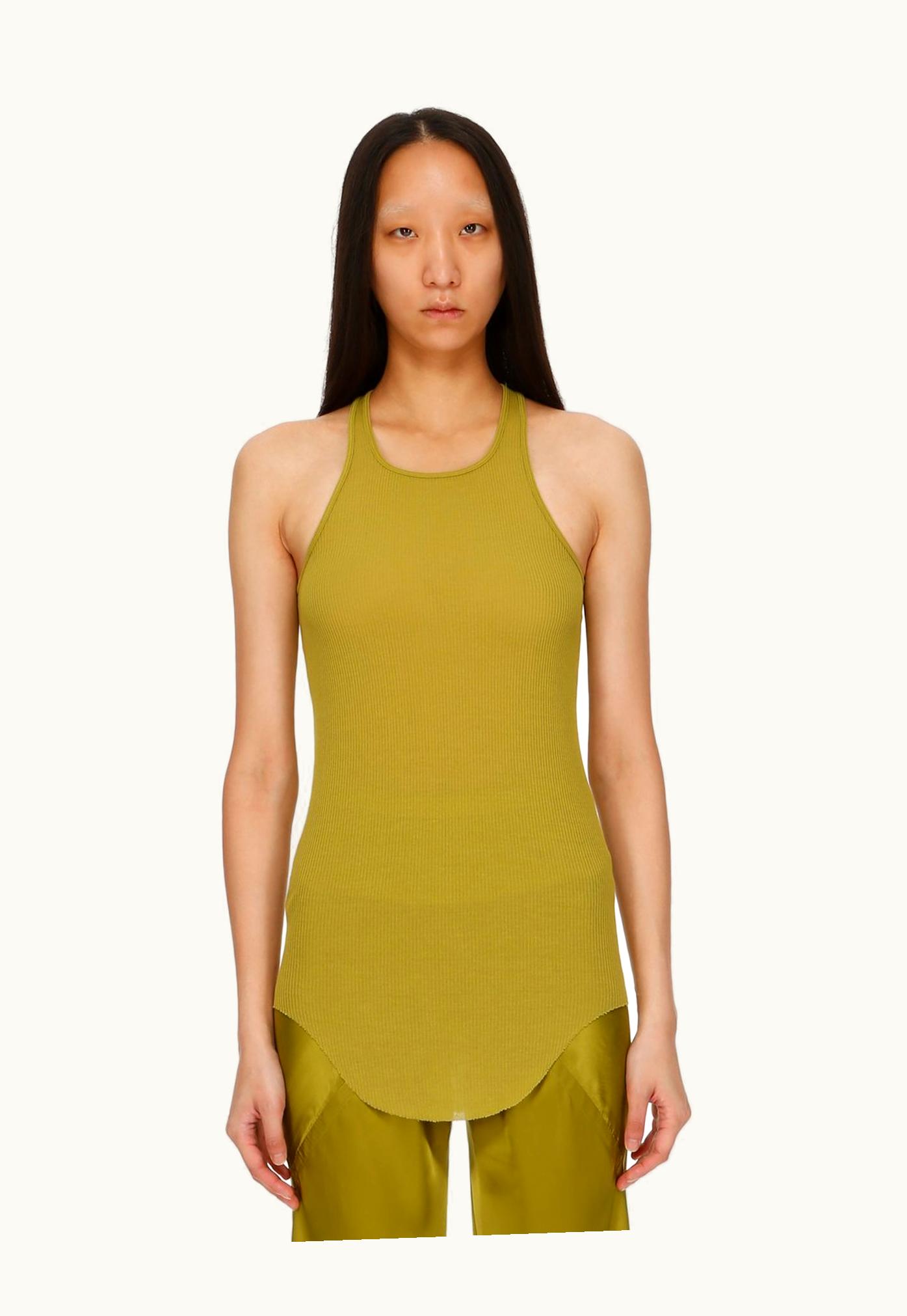 Rick Owens RICK OWENS FW23 LUXOR Basic Rib Tank In Acid Yellow Viscose Silk Rib Jersey