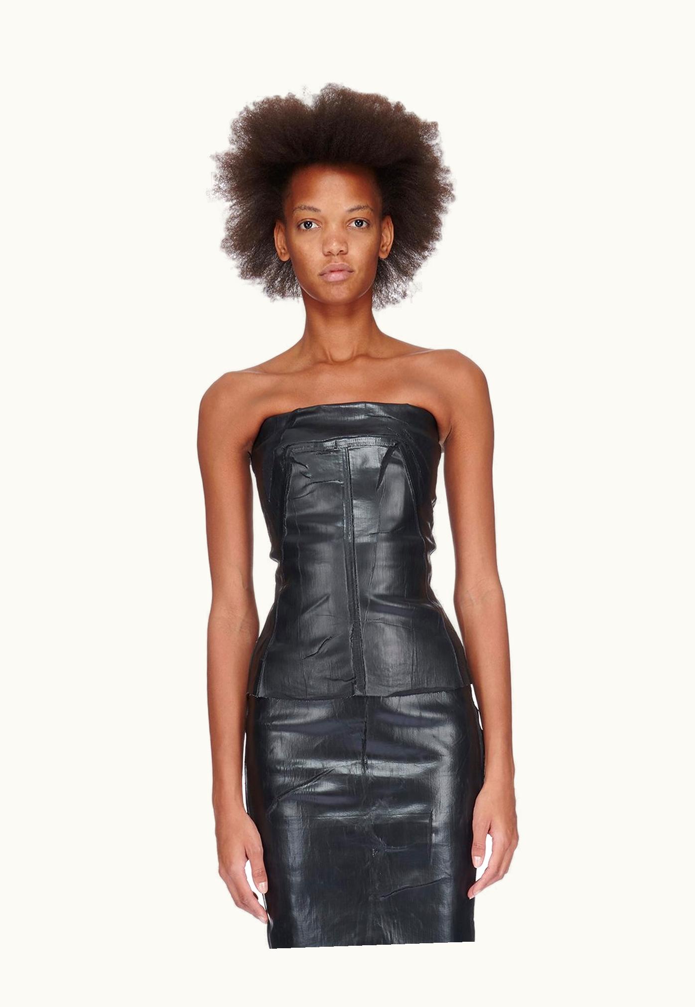 Rick Owens Rick Owens FW23 Luxor Bustier Top In Black Cracked Stretch Denim