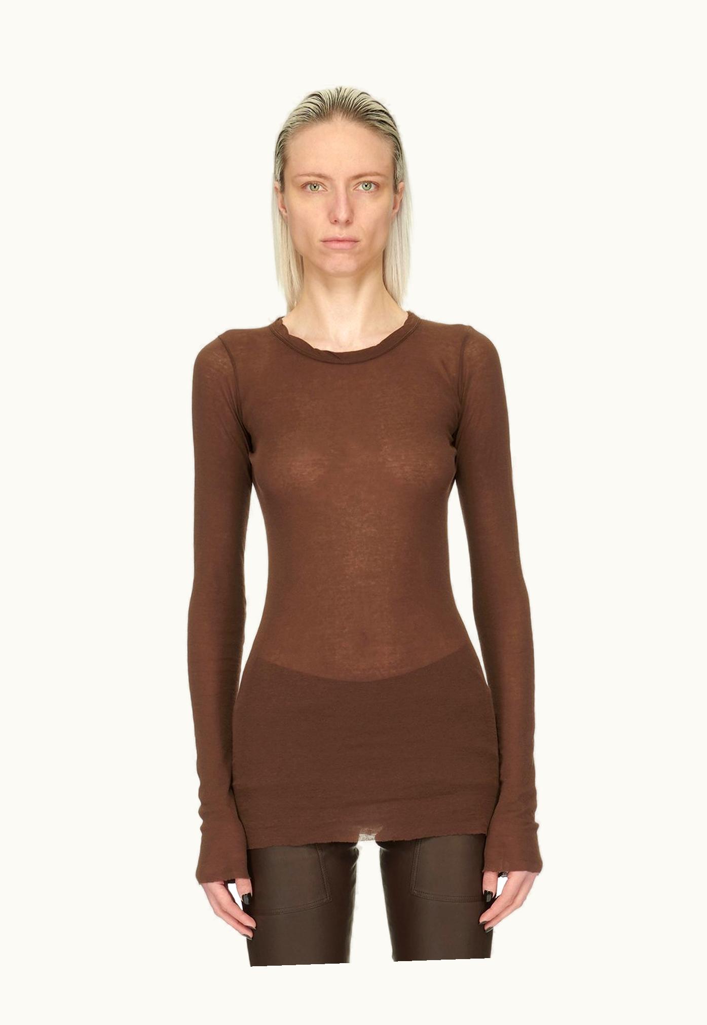 Rick Owens Rick Owens FW23 Luxor Rib Ls T In Brown Mini Rib Jersey
