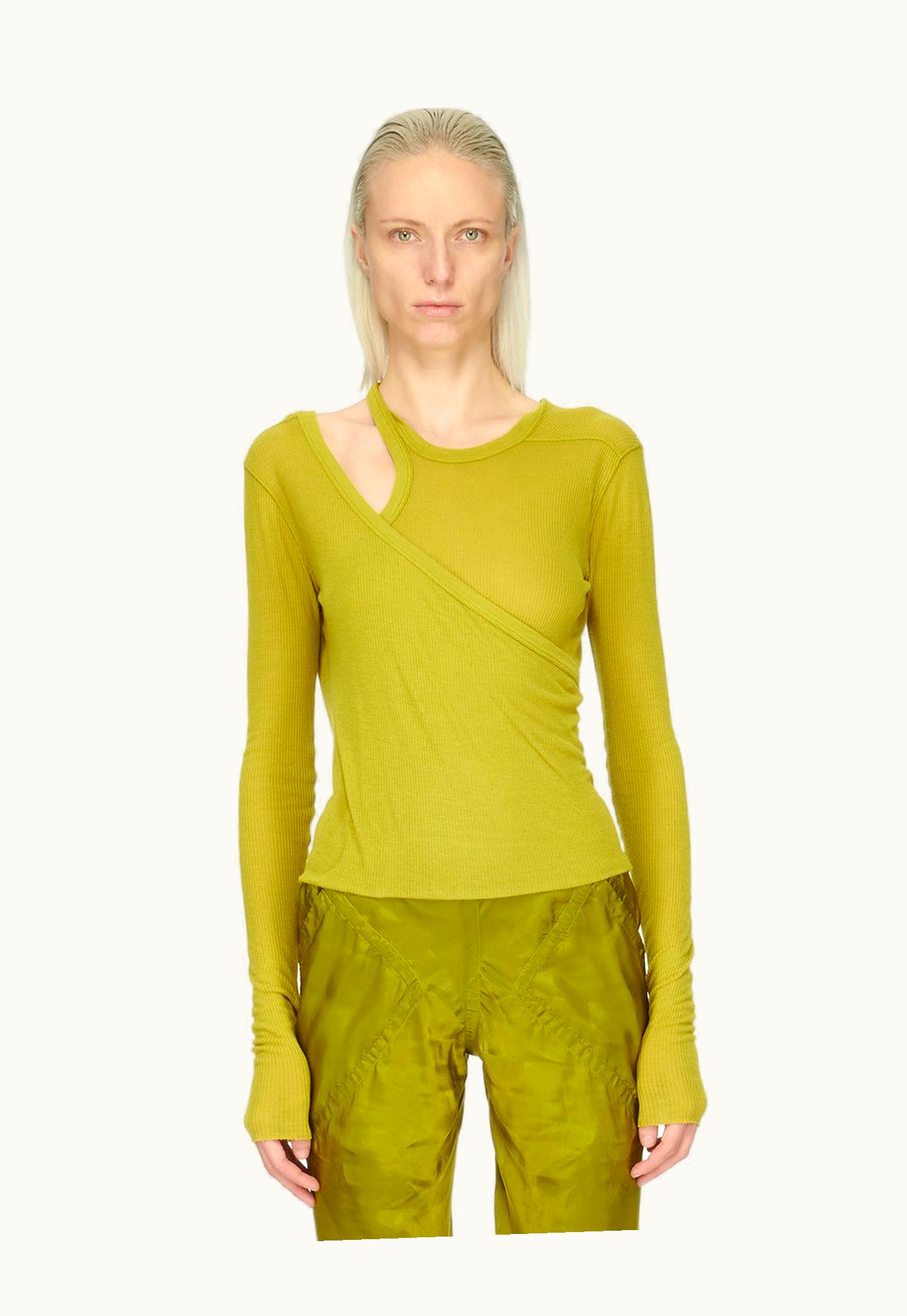Rick Owens Rick Owens FW23 Luxor Banana Ls T In Acid Yellow Viscose Silk Rib Jersey