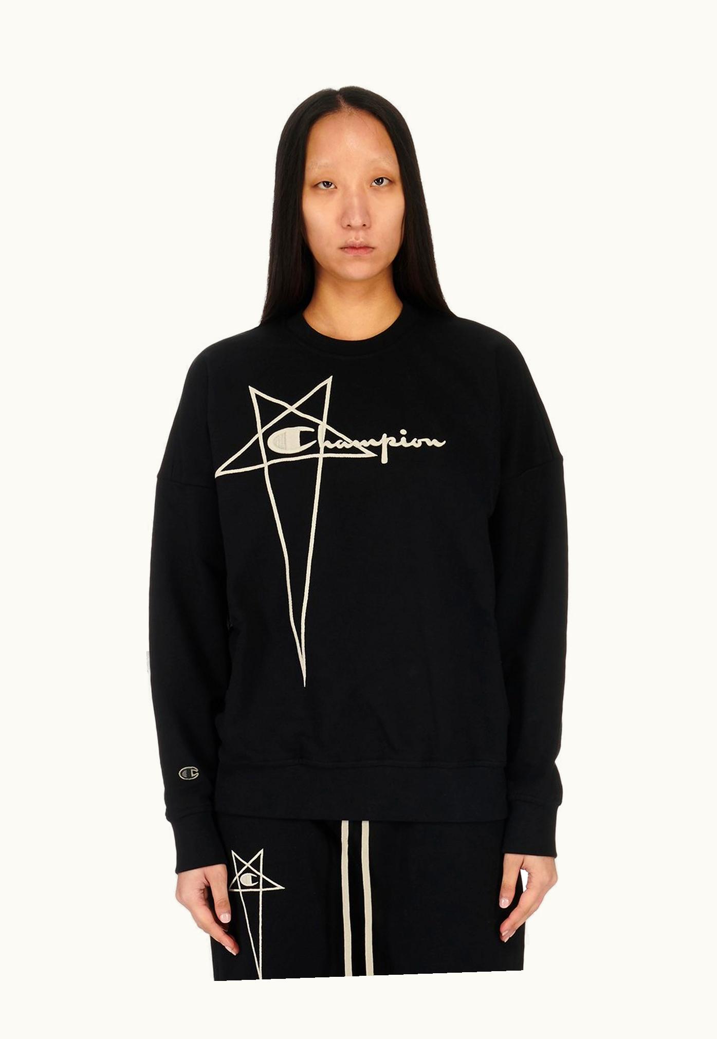 Rick Owens Champion X Rick Owens Pullover Sweat In Black Compact Cotton Felpa
