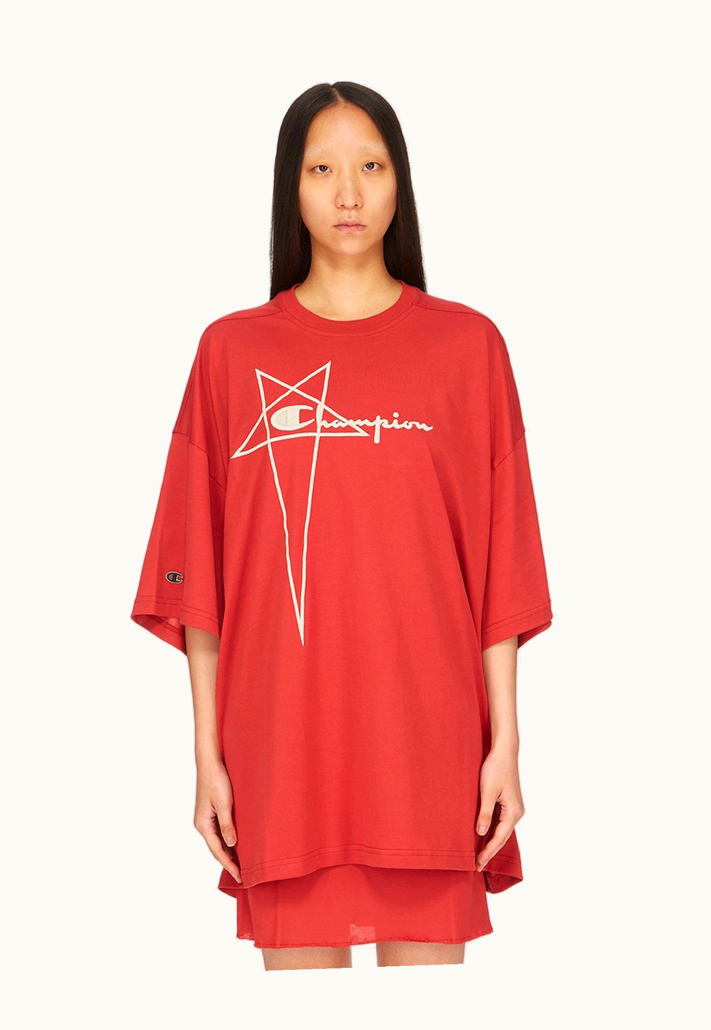 Rick Owens Champion Tommy T Organic Cotton Carnelian Red Oversized Tee