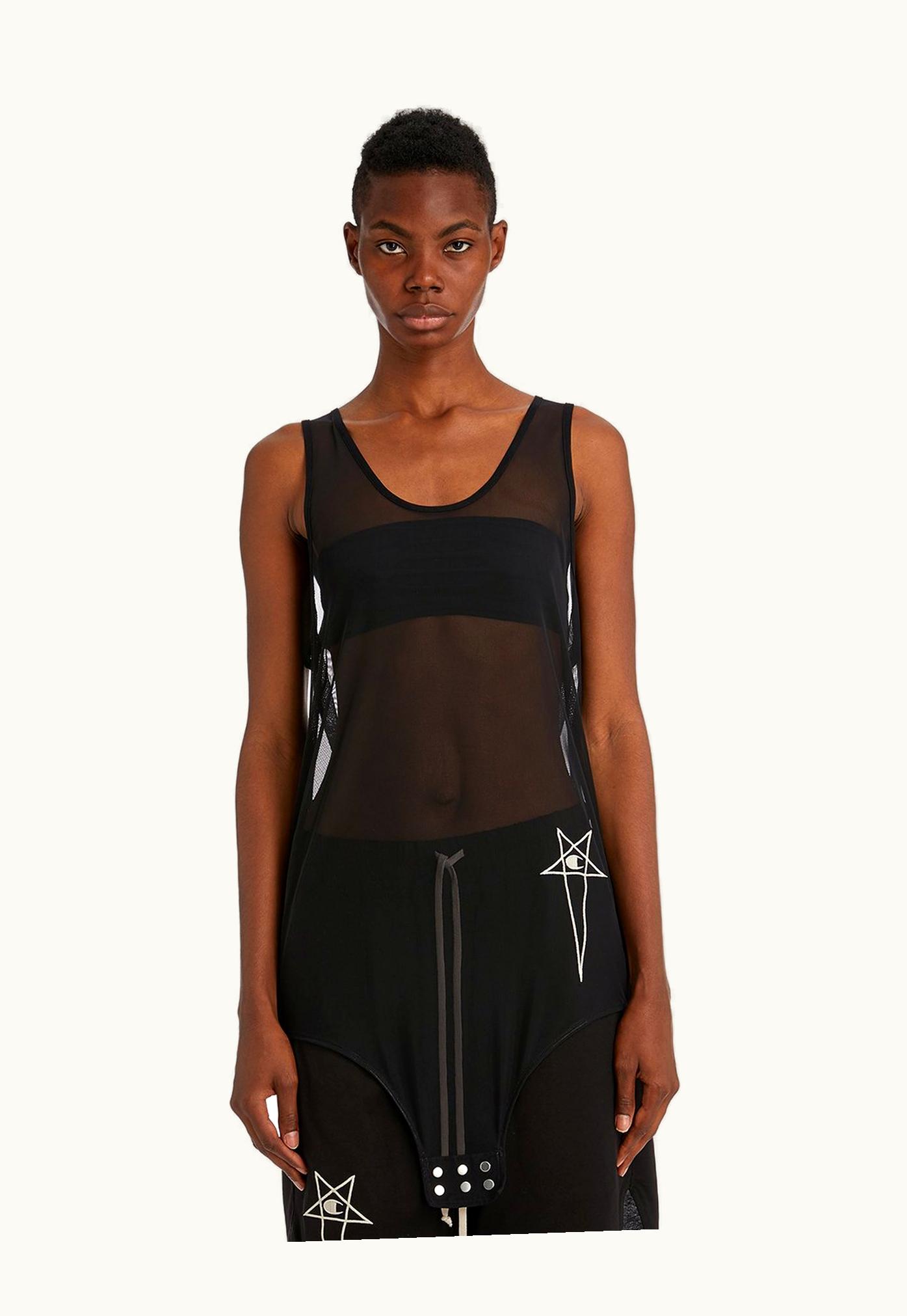Rick Owens Champion x Rick Owens Pentagram Basketball Tank in Black Recycled Nylon Micromesh