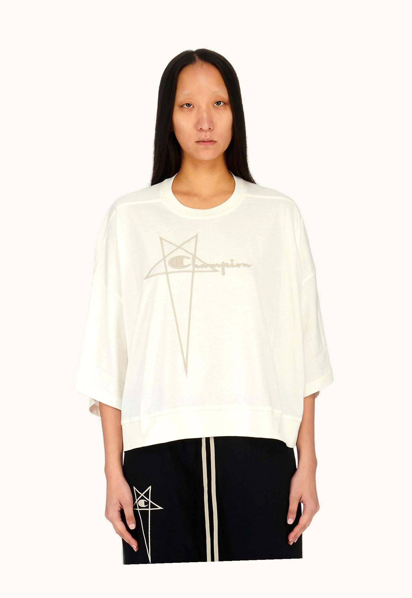 Rick Owens Champion X Rick Owens Tommy T Cropped In Milk Medium Weight Cotton Jersey