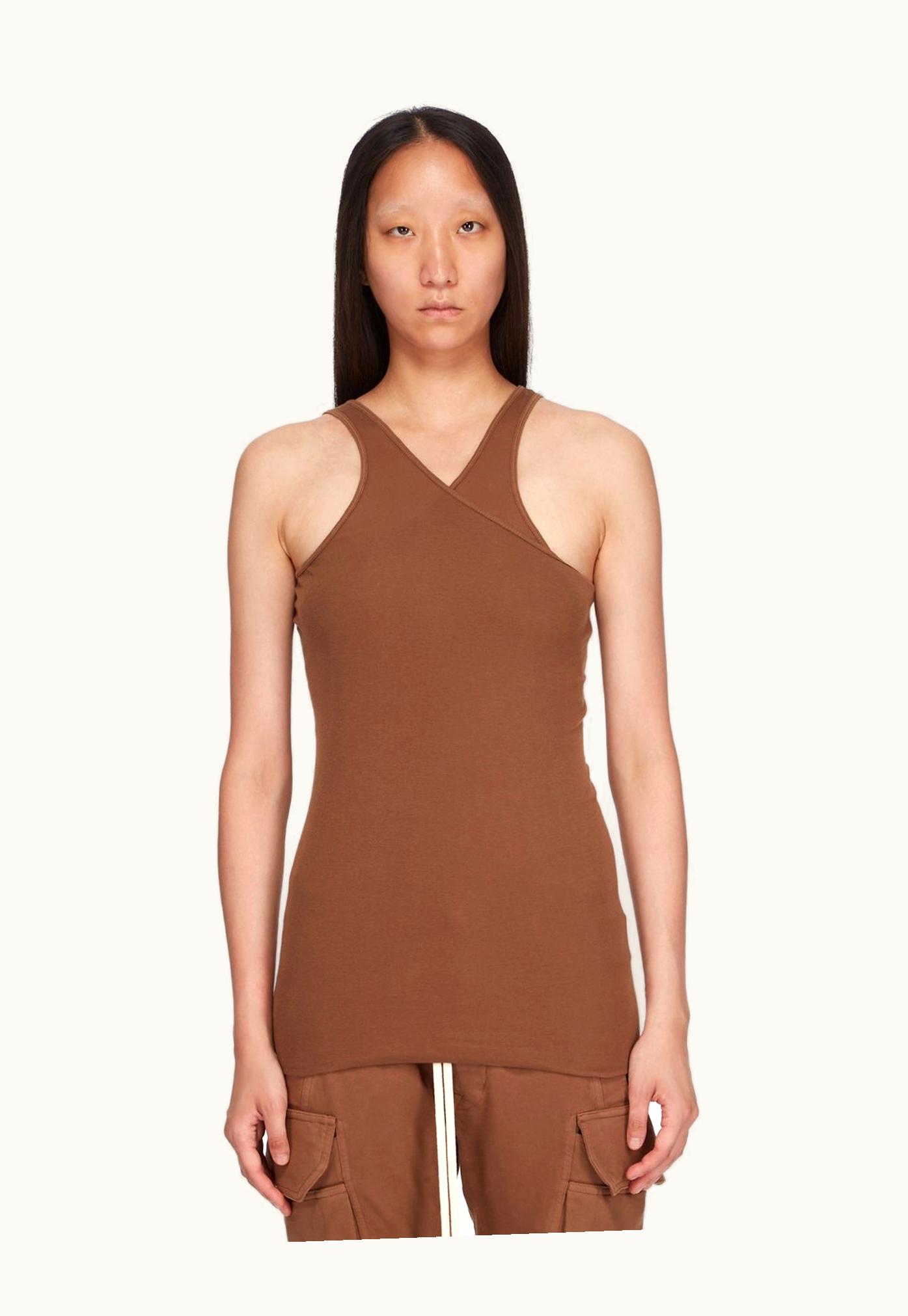 Rick Owens Rick Owens DRKSHDW SS24 Lido Double Ziggy Bananatank In Khaki Brown Cotton Gauze Jersey