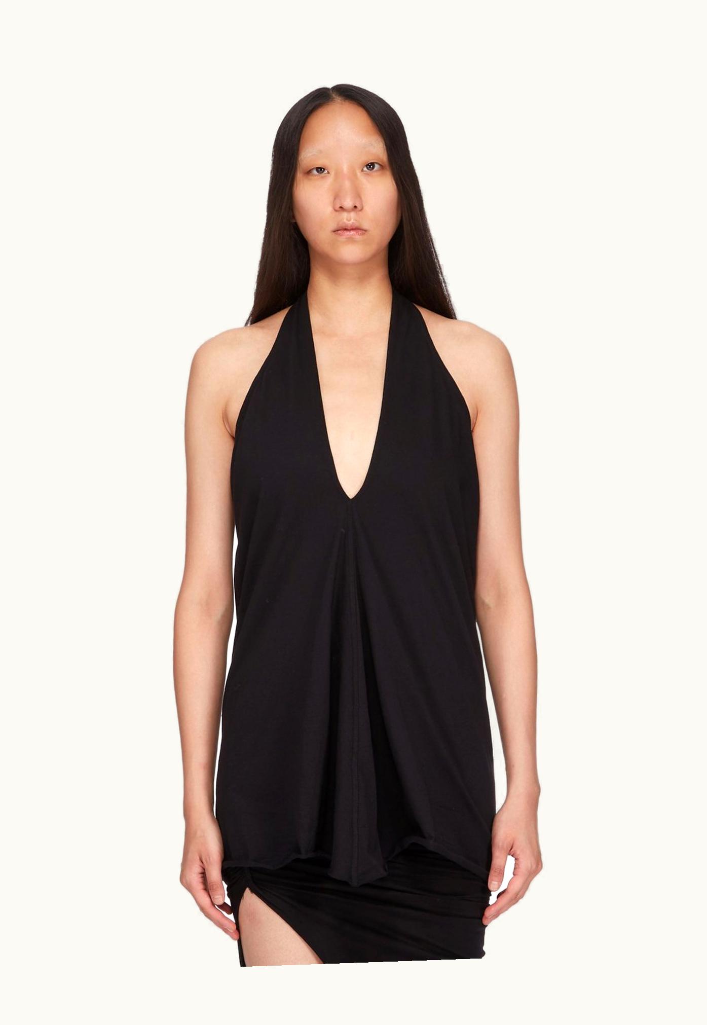 Rick Owens Rick Owens DRKSHDW SS24 Lido Halter T In Black Medium Weight Cotton Jersey
