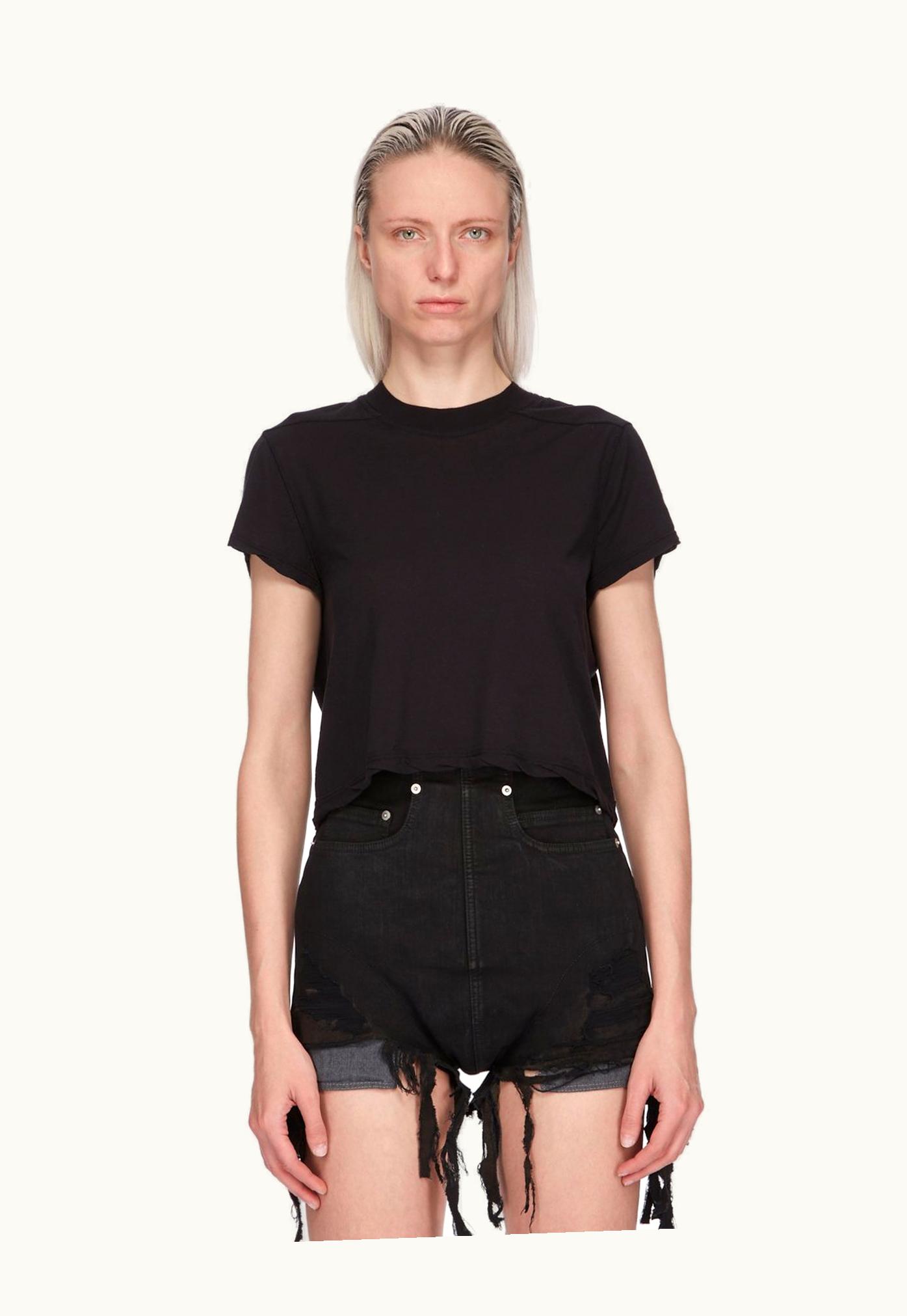 Rick Owens Rick Owens DRKSHDW SS24 Lido Cropped Small Level T In Black Cotton Gauze Jersey