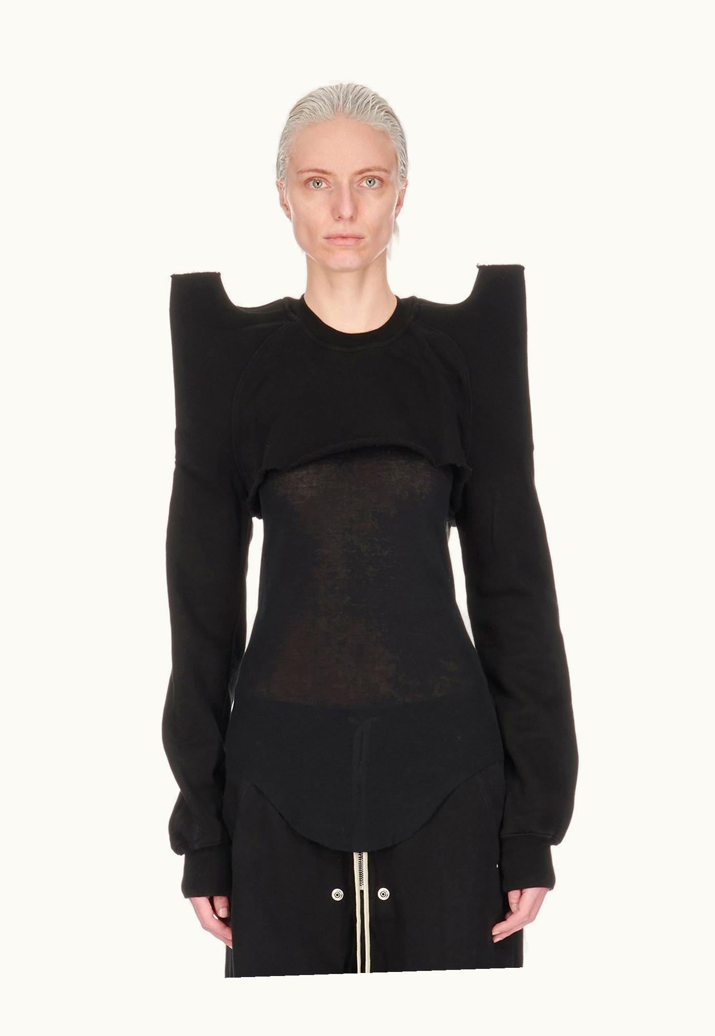 Rick Owens Rick Owens DRKSHDW SS24 Furka Cropped TecSweat Black Organic Cotton Sweatshirt