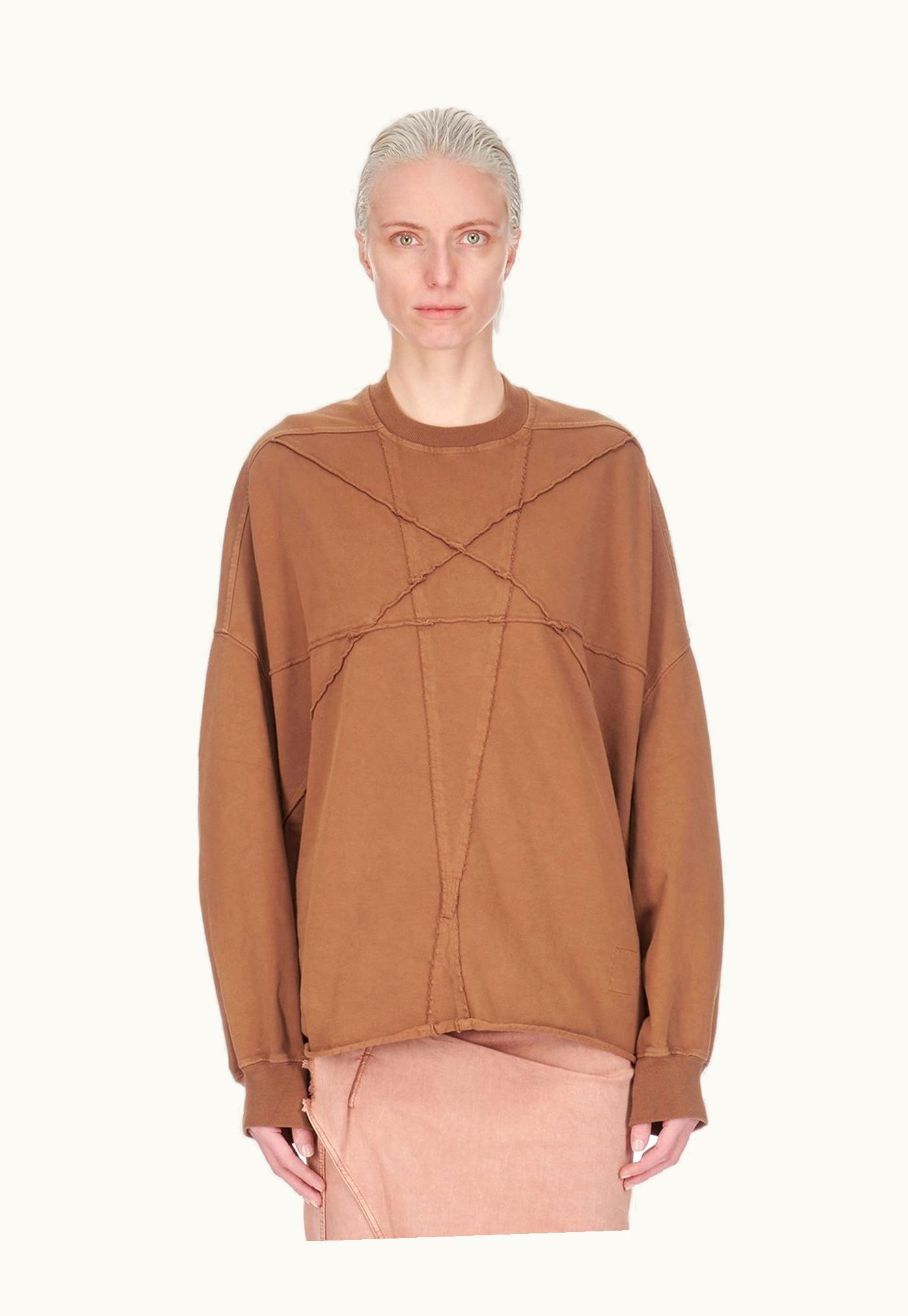 Rick Owens Rick Owens DRKSHDW SS24 Lido Crater T In Khaki Brown Compact Heavy Cotton Jersey