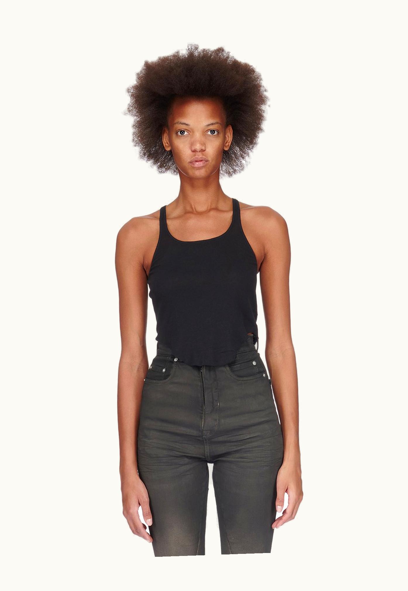 Rick Owens Rick Owens DRKSHDW FW23 Luxor Basic Tank Cropped In Black Lightweight Cotton Gauze Jersey