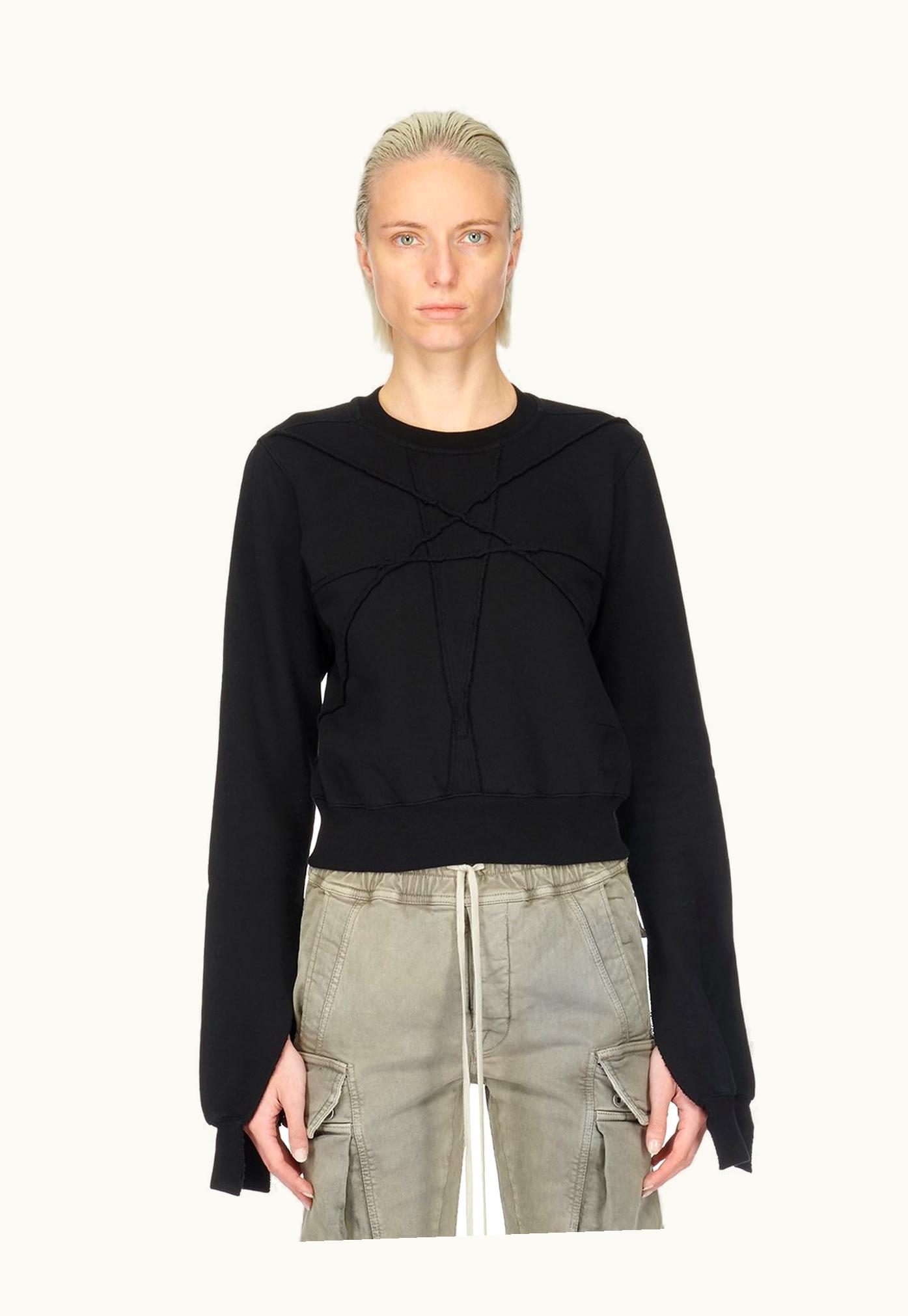 Rick Owens Rick Owens DRKSHDW FW23 Luxor Cropped Sweat In Black Furka Heavy Sweatshirt