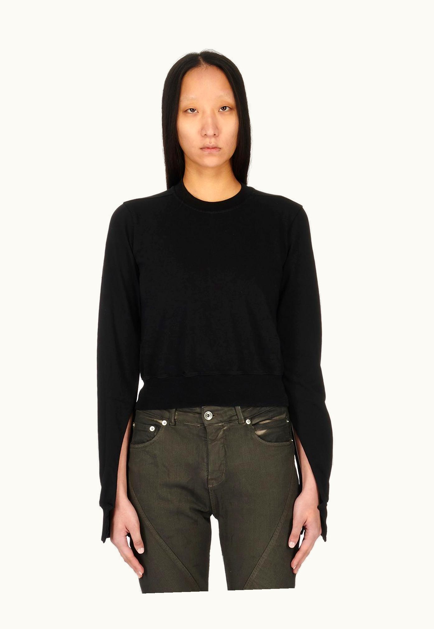 Rick Owens Rick Owens FW23 Luxor Cropped Sweat In Black Compact Heavy Cotton Jersey