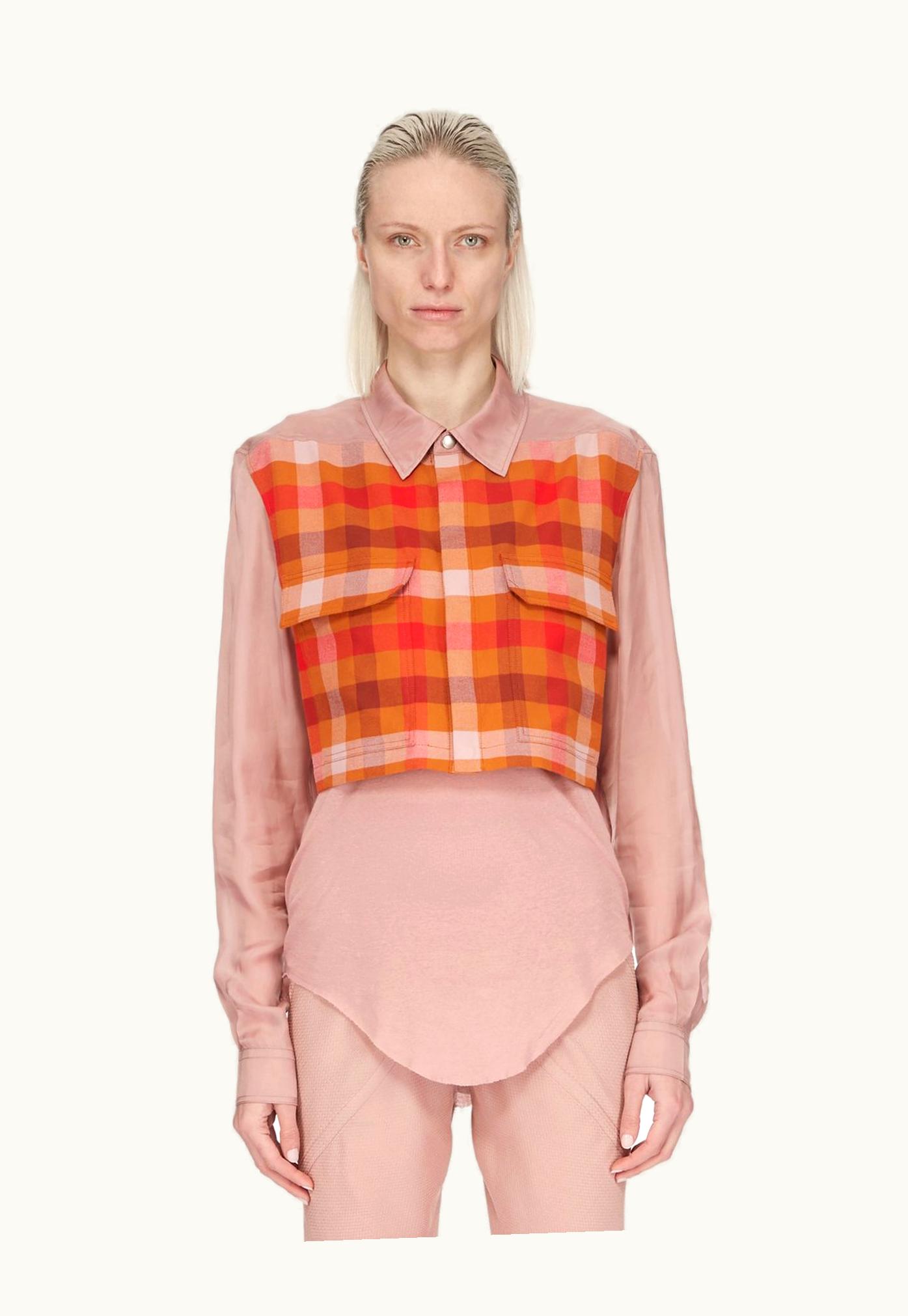 Rick Owens Rick Owens SS24 Lido Cropped Outershirt In Cotton Plaid And Cupro Japonette