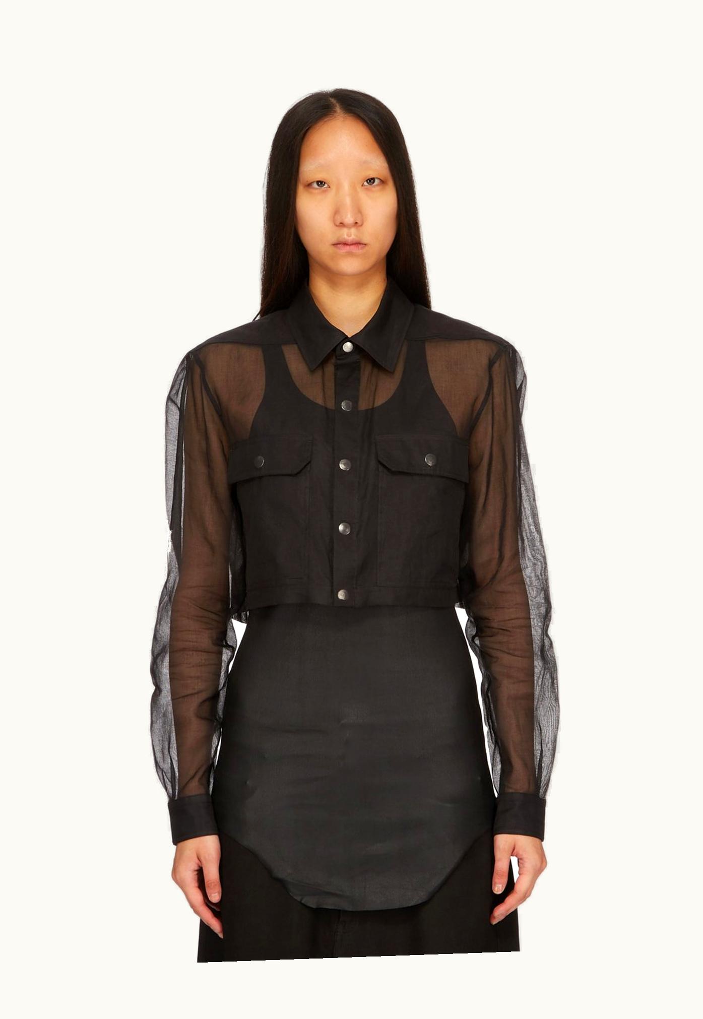 Rick Owens Rick Owens SS24 Lido Cropped Outershirt In Black Cotton Organdy