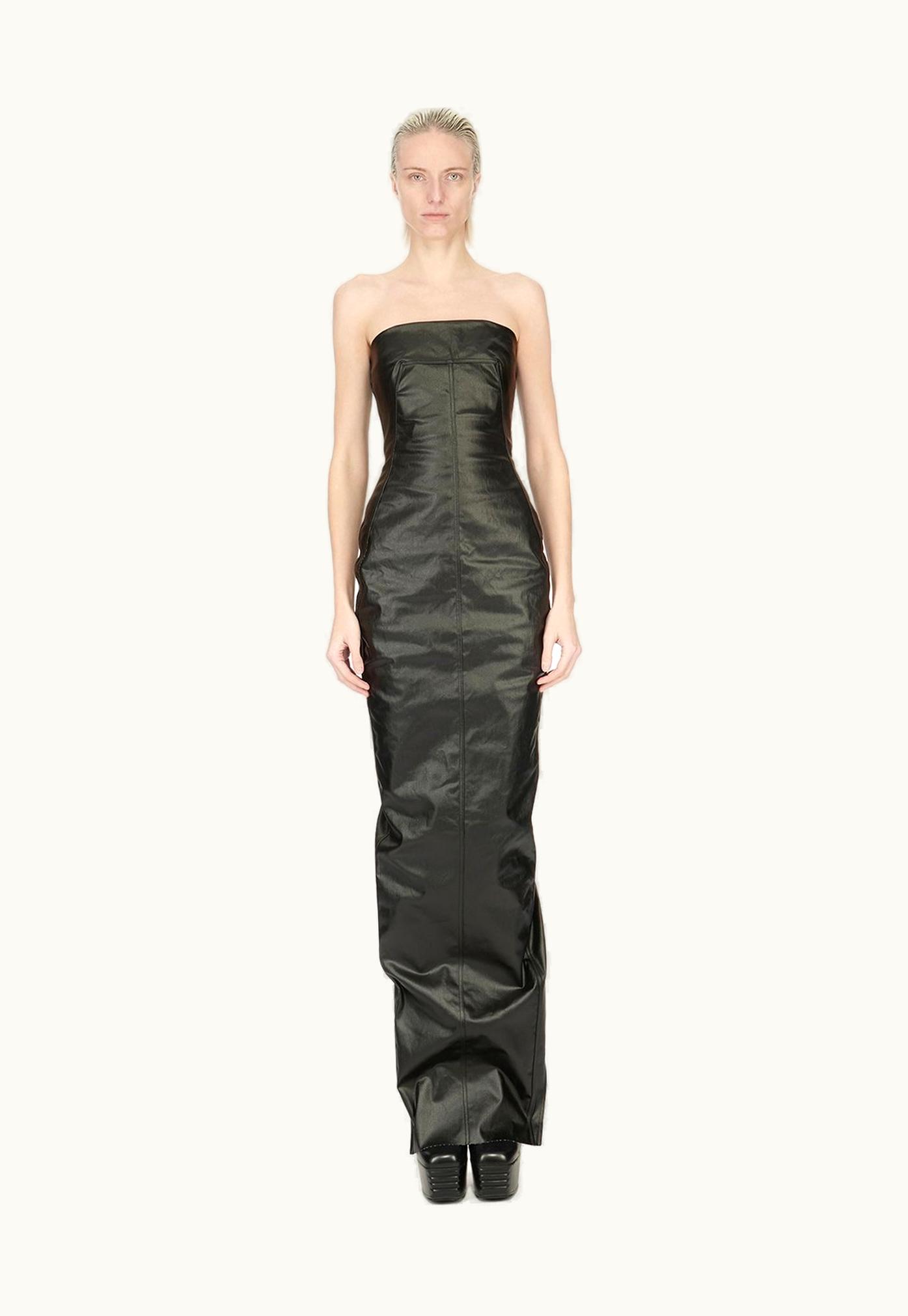 Rick Owens Rick Owens SS24 Lido Bustier Gown In Black Coated Stretch Denim