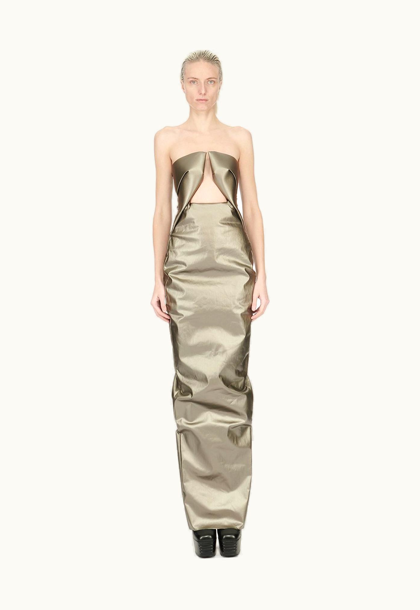 Rick Owens Rick Owens SS24 Lido Prong Gown In Gun Metail Coated Stretch Denim