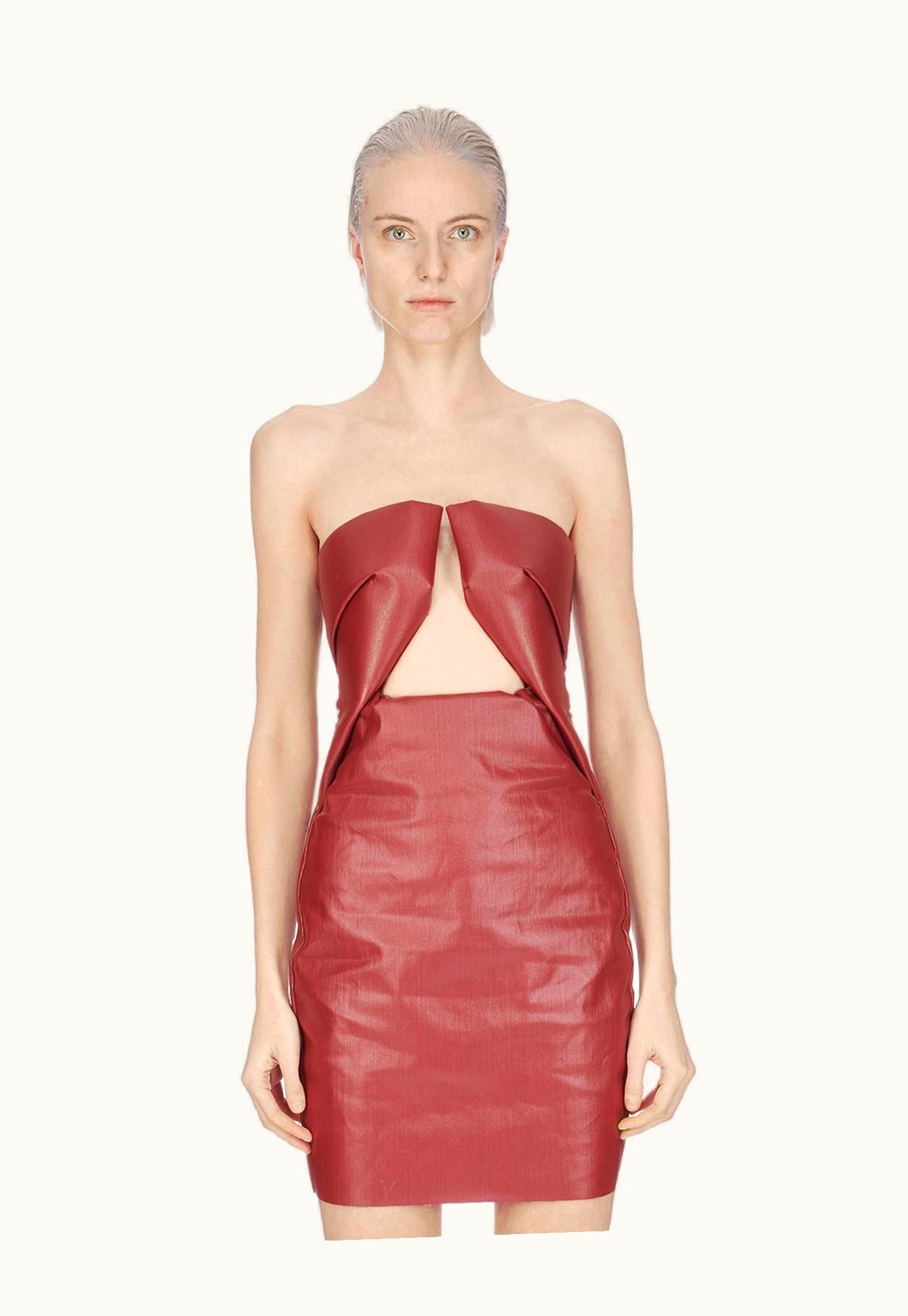 Rick Owens Rick Owens SS24 Lido Prong Mini In Cardinal Red Coated Stretch Denim