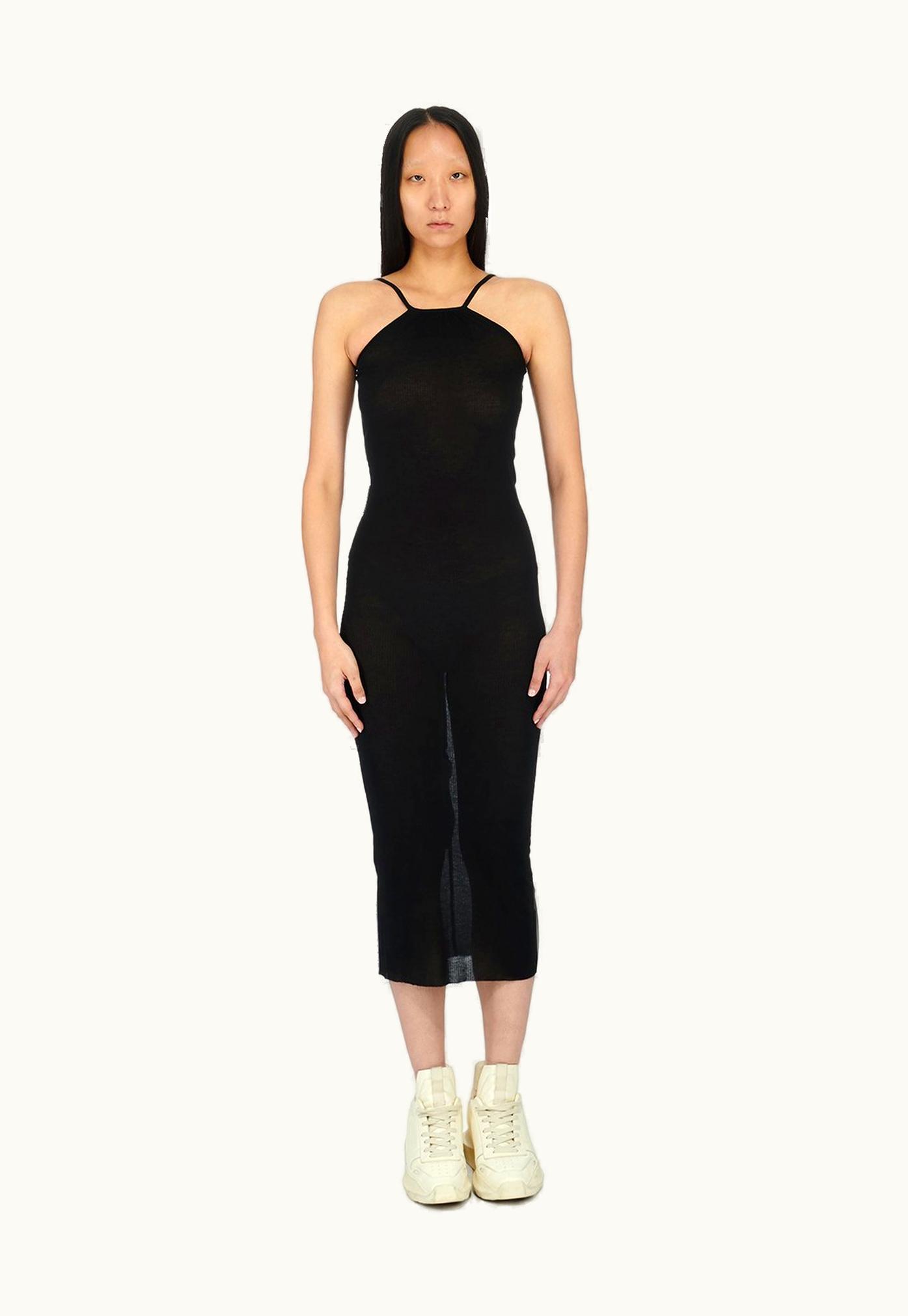 Rick Owens Rick Owens SS24 Lido Skorpio Dress In Black Viscose Silk Rib Jersey
