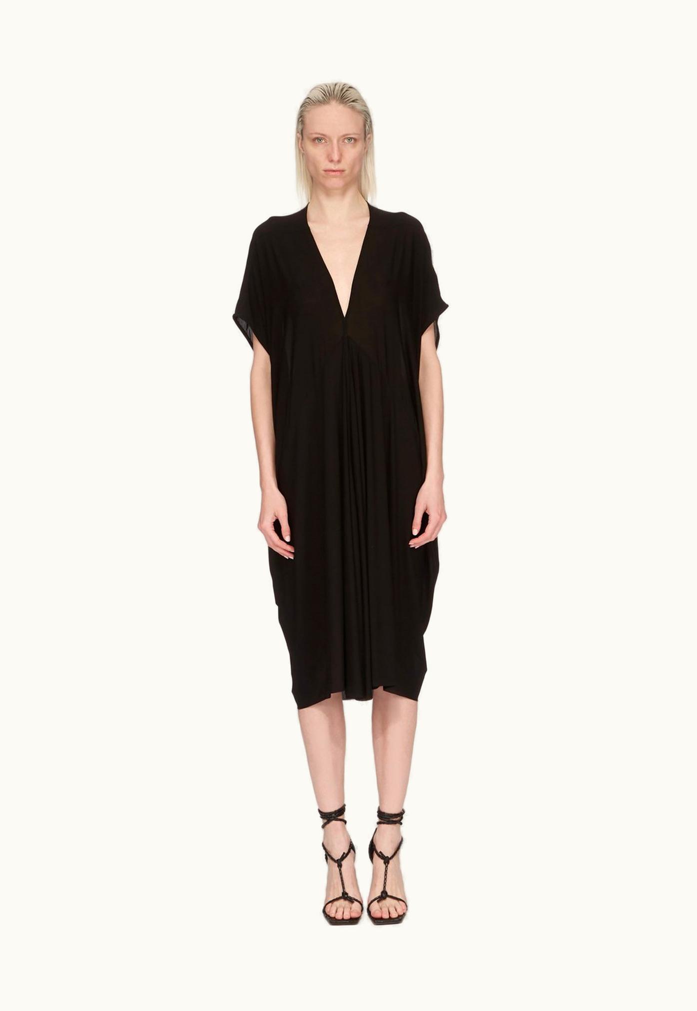 Rick Owens Rick Owens SS24 Lido Sl Tommykite V Dress In Black Heavy Stretch Cupro Jersey