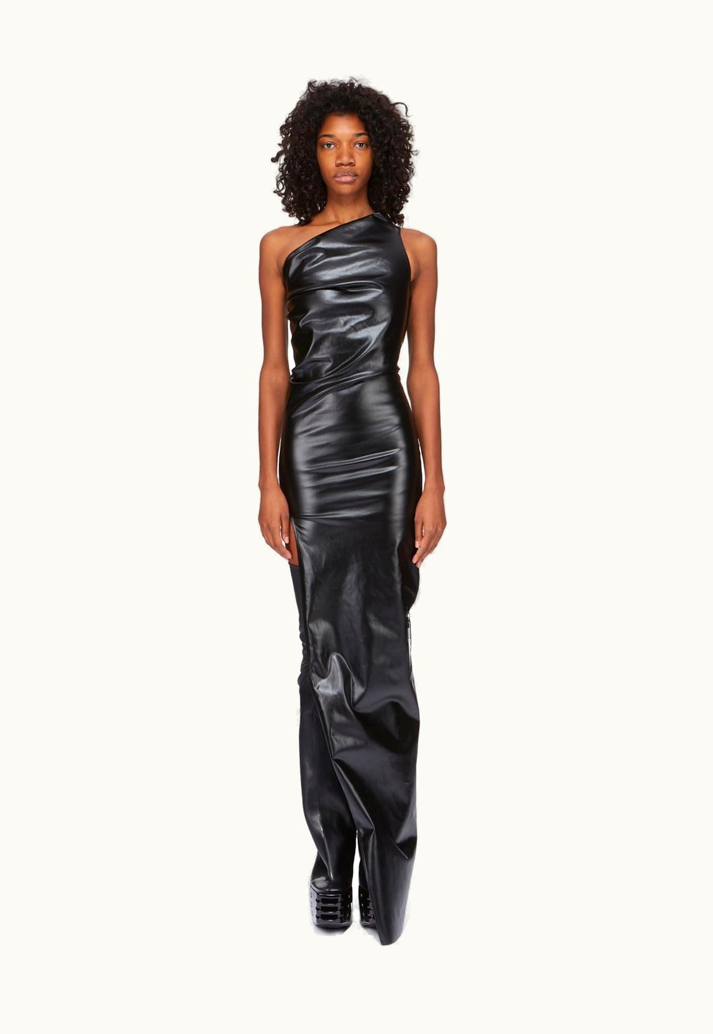 Rick Owens Rick Owens FW23 Luxor Athena Gown In Black Rubber Covered Stretch Denim